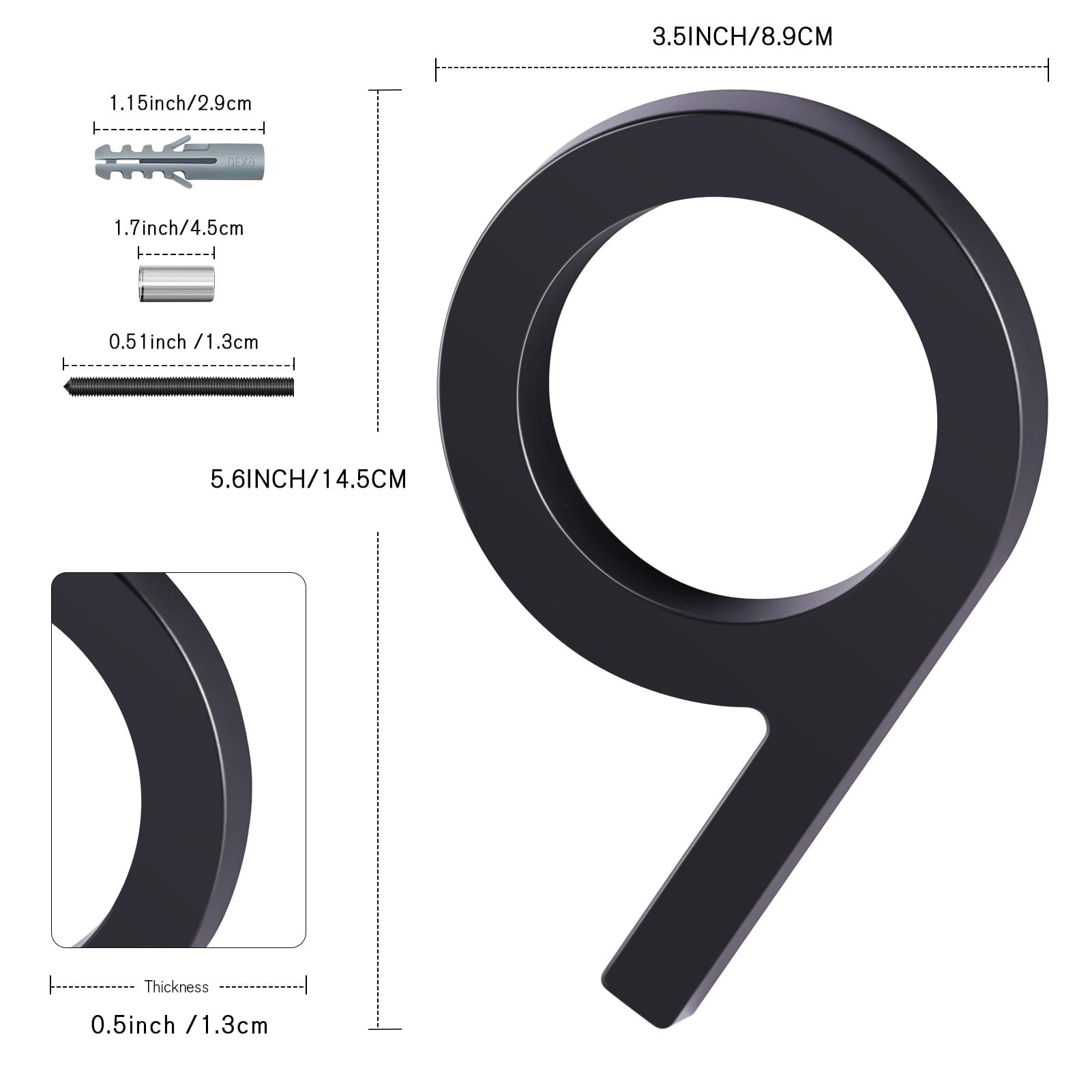 YIPLED 6 Inch Modern Floating House Number 9 - Black Metal Address Plaque for Home, Mailbox, Street - Perfect for Front Door, Porch & Outdoor Address Signage