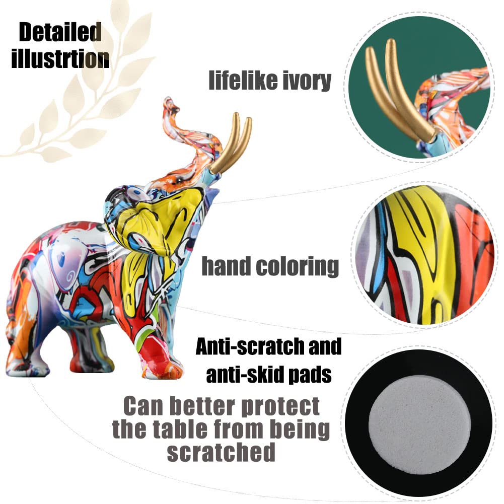 Creative Colorful Resin Elephant Statue - Hand-Painted Elephant Figurine for Home & Office Decor | Perfect for Living Room, Bedroom, Workspace & Gift Giving