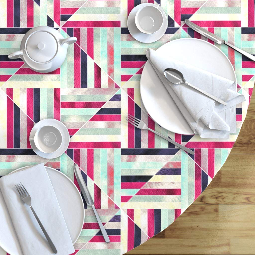 Modern Bauhaus Watercolor Diamonds Stripes Cotton Sateen Tablecloth 70