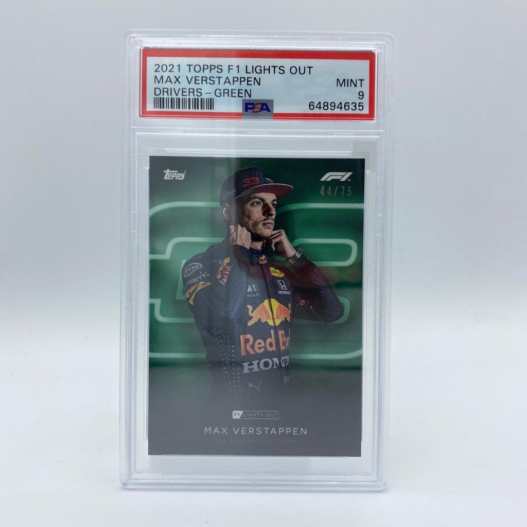 PSA 9 Graded 44/75 Max Verstappen Green Parallel Racing Card - Perfect for F1 Collectors, Sports Memorabilia Displays & Trading Card Investments
