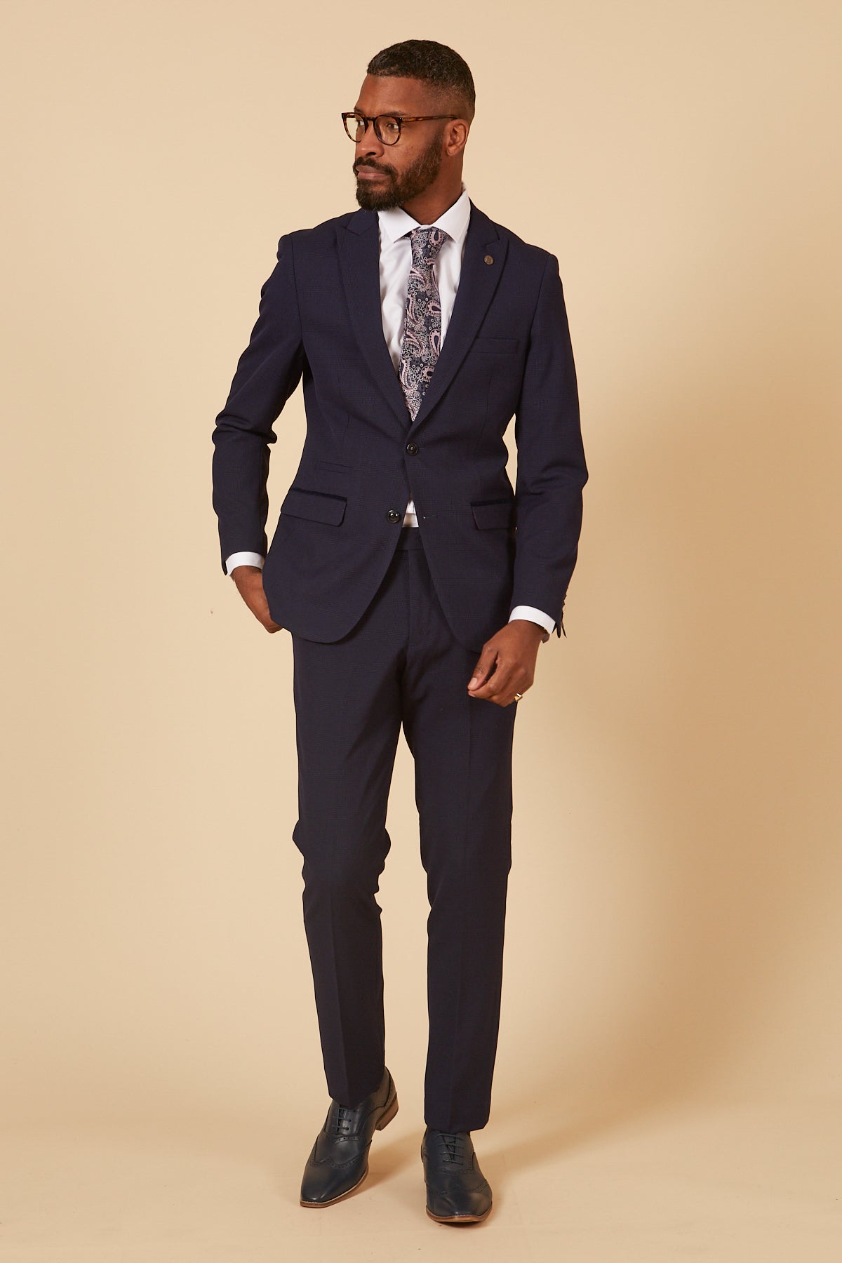 BROMLEY Navy Check Two Piece Suit - Cardiff City F.C. Inspired Outfit Worn by Will Fish | Premium Men's Formal Wear for Weddings, Business Meetings & Special Events