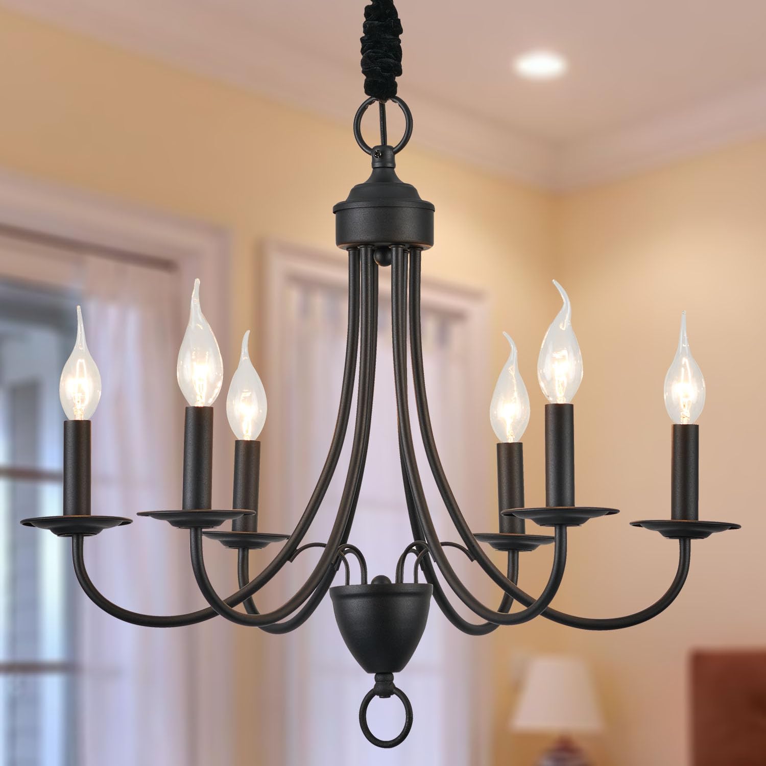 6-Light Black Chandelier - Modern Farmhouse Ceiling Light Fixture for Dining Room, Bedroom, Kitchen & Living Room | Industrial Metal Design for Foyer, Hallway & Entryway Lighting | Perfect for Rustic, Vintage & Contemporary Home Decor