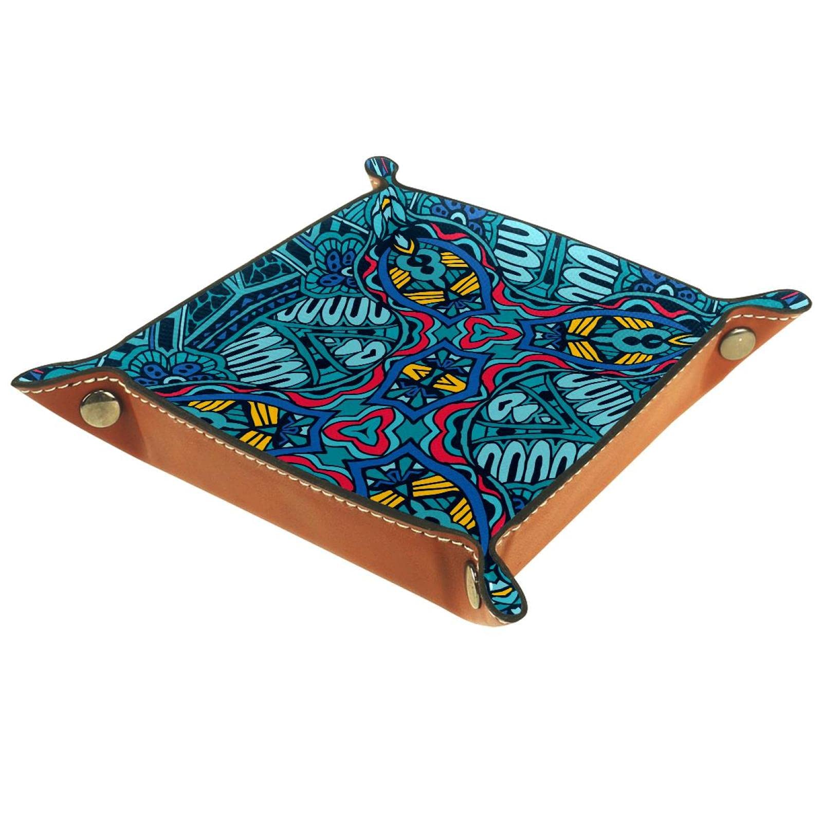 Vintage Leather Valet Tray - Boho Ethnic Style Desk Organizer for Keys, Phone, Wallet, Watch & Office Supplies | Perfect for Home, Office & Travel Storage