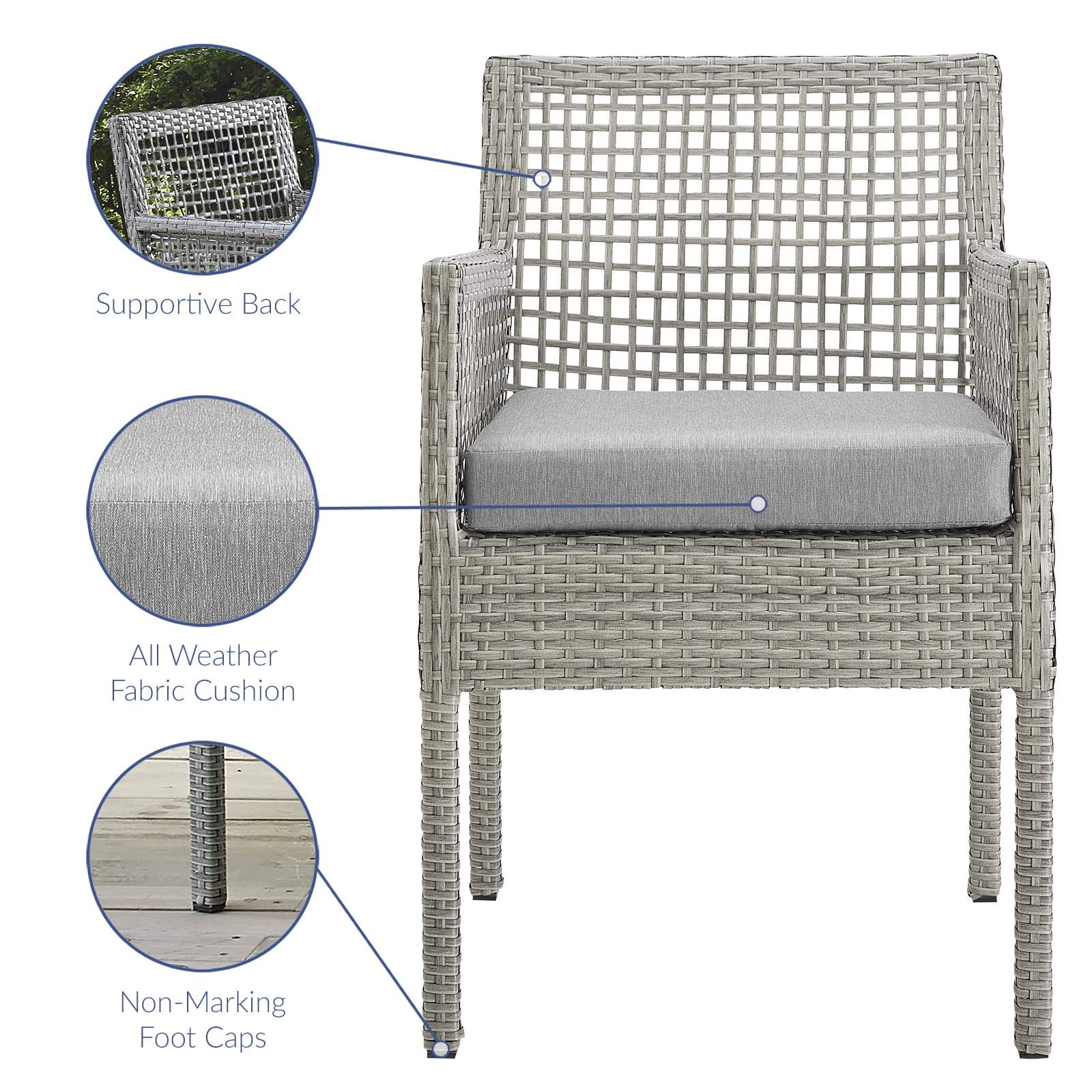 Modern Contemporary Outdoor Patio Dining Chairs Set of 2 - Rattan Armchairs in Gray for Garden, Poolside & Backyard Relaxation