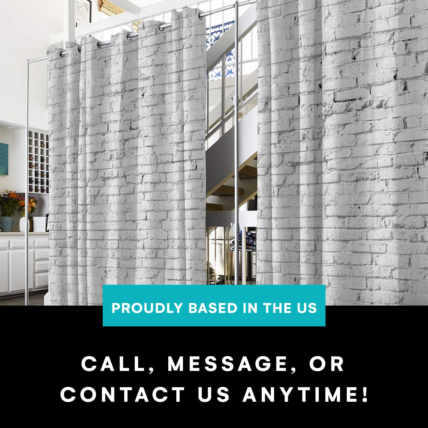Premium Room Divider Curtain - 8ft Tall x 10ft Wide White Brick Pattern - Privacy Screen for Bedroom, Office, Studio & Dorm Room - Sound Dampening & Space Partition Solution