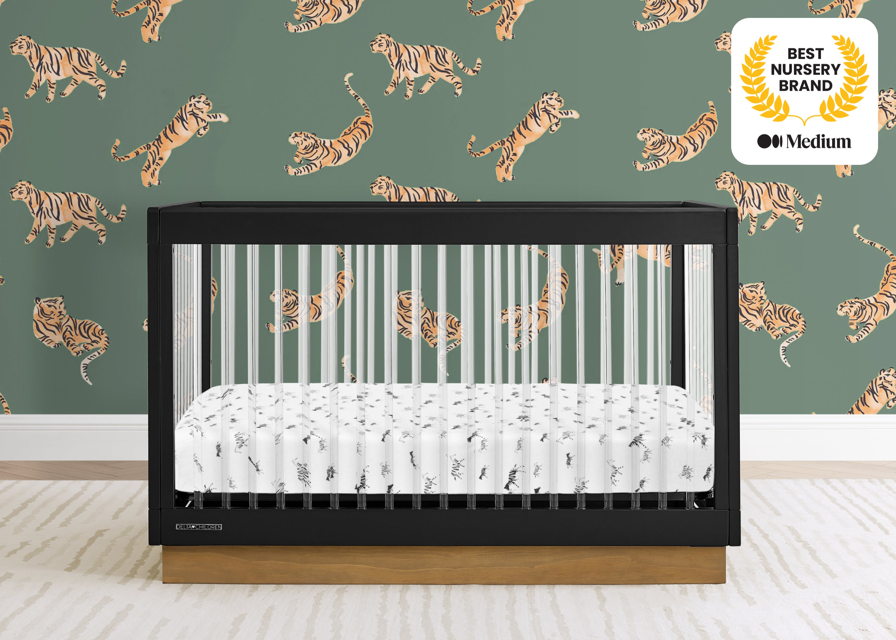 James Acrylic 4-in-1 Convertible Baby Crib - Modern Nursery Furniture for Newborn to Toddler | Perfect for Small Spaces & Minimalist Bedrooms