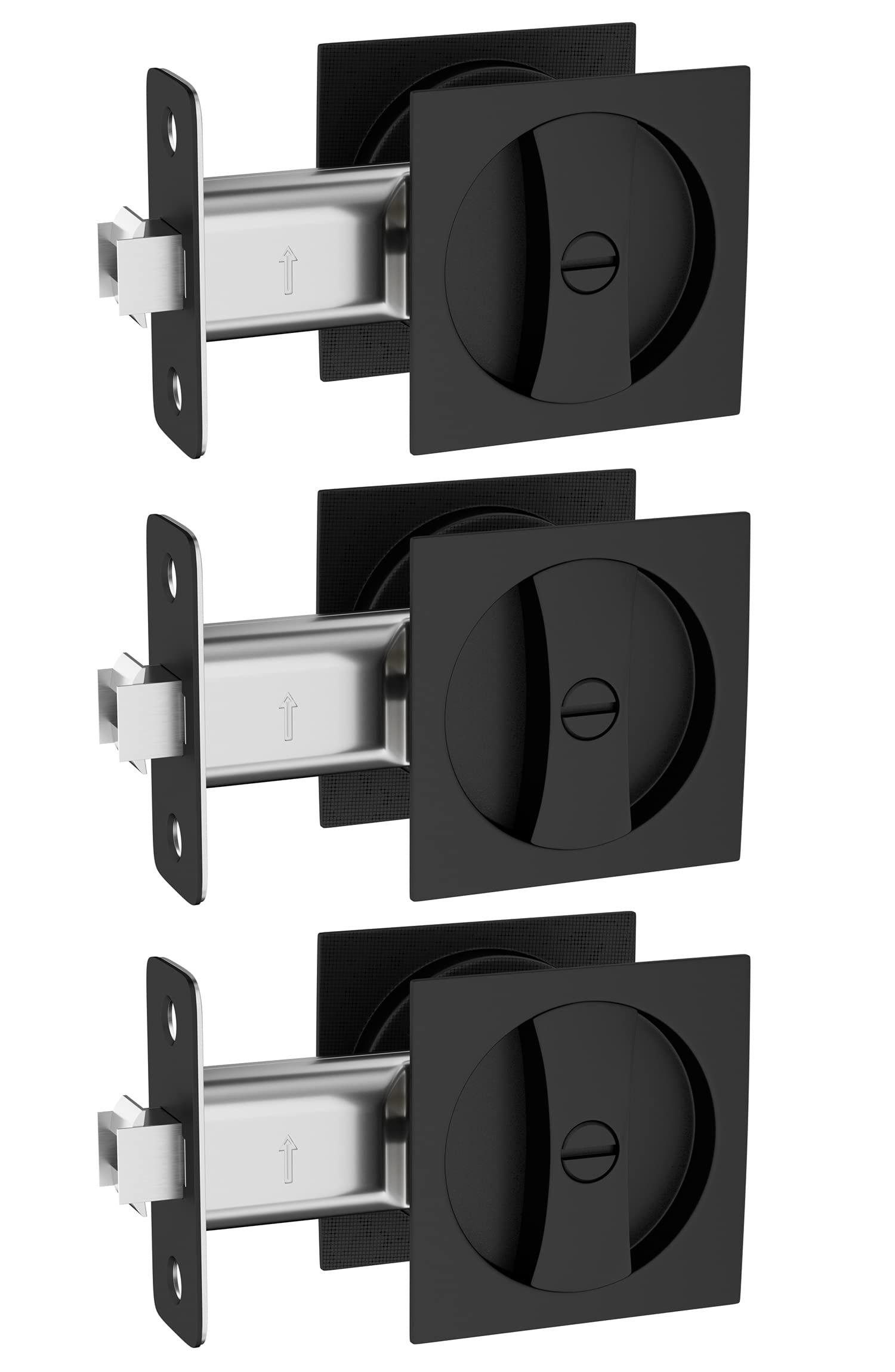 Haidms 3 Pack Matte Black Pocket Door Lock Set - Square Pocket Door Handle & Hardware for Sliding Doors - Perfect for Bedrooms, Bathrooms, and Closets