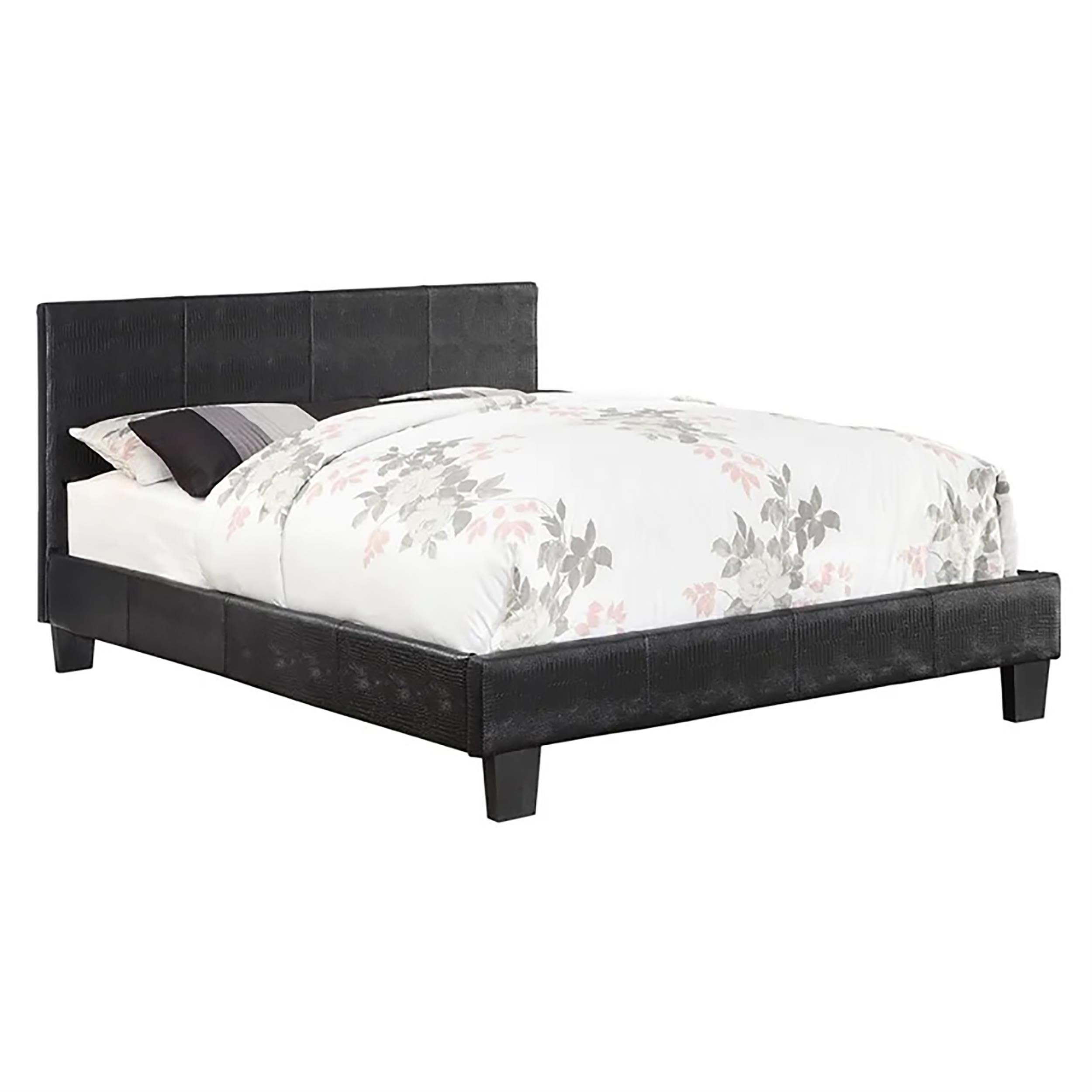 Furniture of America Hariett Full Size Leatherette Platform Bed Frame - Black Upholstered Modern Bedroom Furniture for Small Spaces & Guest Rooms
