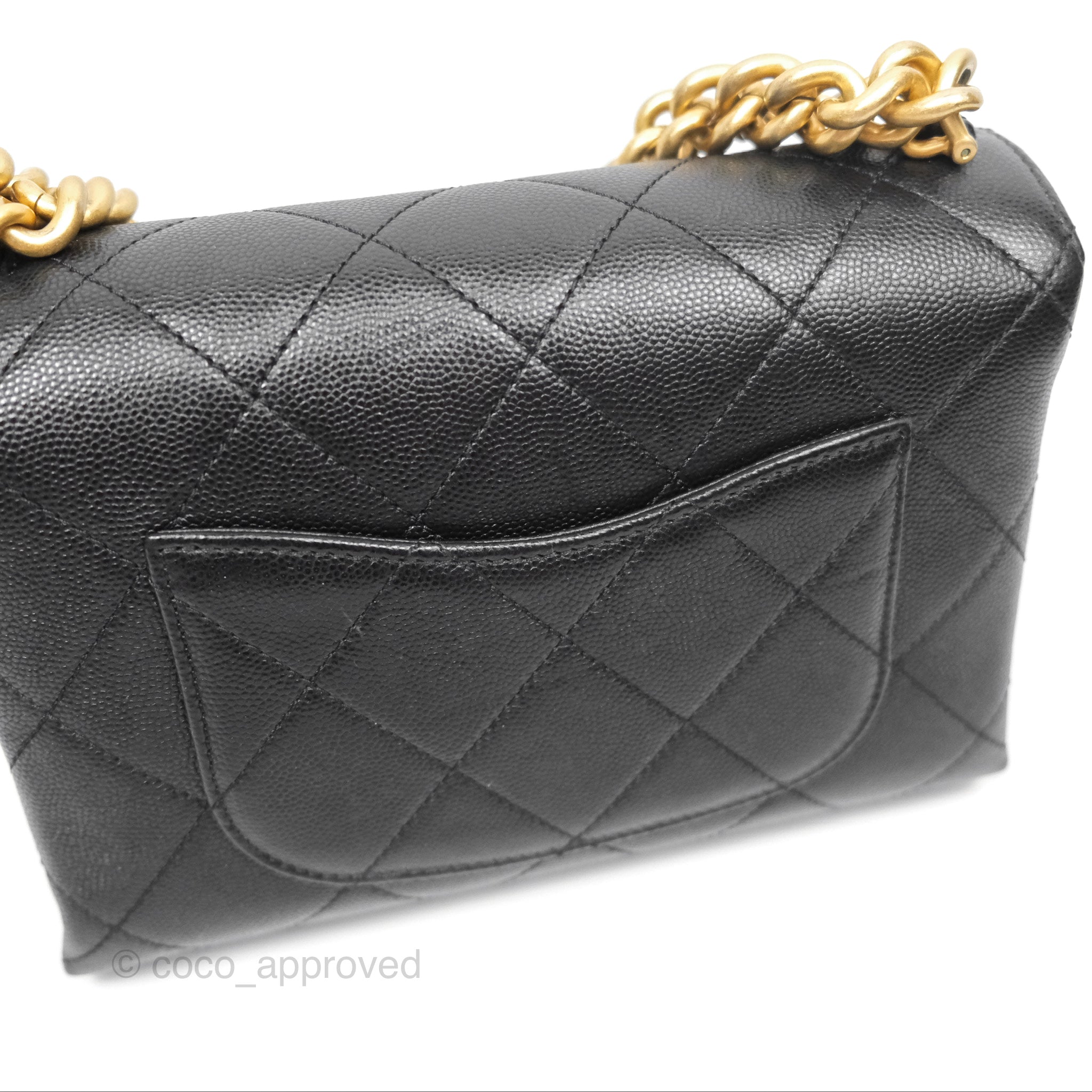 Chanel Quilted Caviar Leather Bracelet On Chain Flap Bag - Black with Aged Gold Hardware - Perfect for Evening Events, Parties & Luxury Fashion Accessories