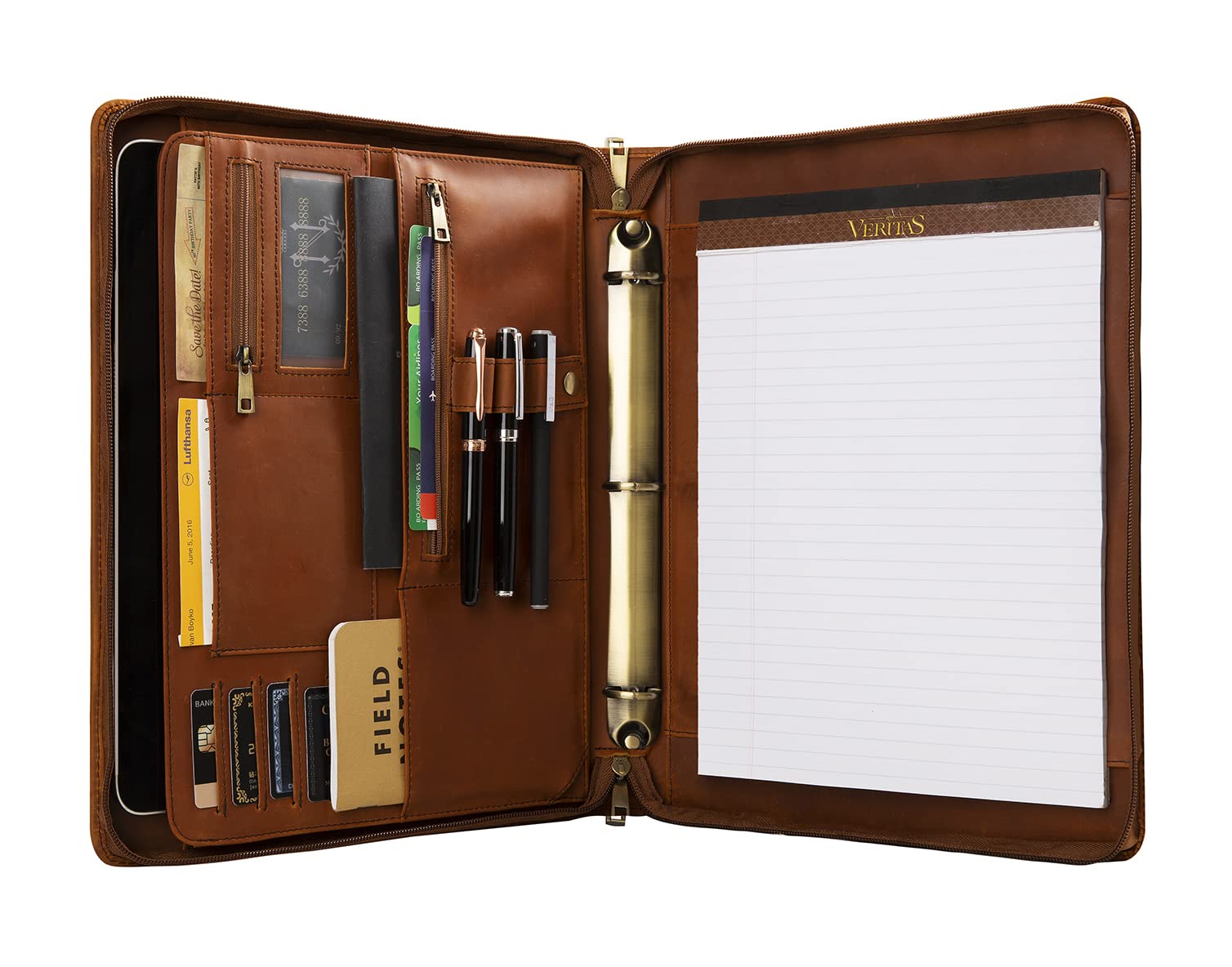 Premium Custom Engraved Leather Portfolio for Men & Women - Personalized 3 Ring Binder Business Portfolio (Brown) - Perfect for Corporate Gifts, Executive Meetings & Professional Presentations
