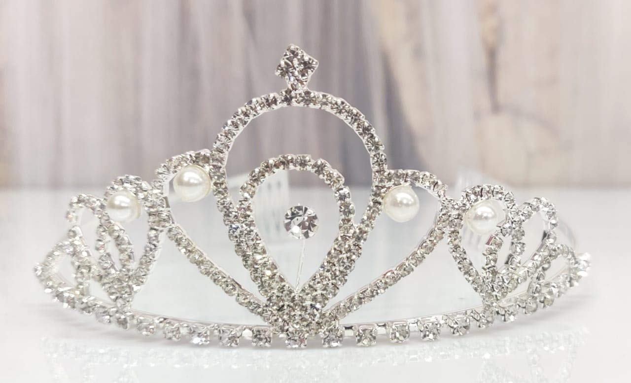 Satyam Kraft Silver Princess Tiara Headband for Women & Girls – Elegant Bridal Crown for Birthday, Wedding, Haldi, Mehendi, Valentine's Day & Special Occasions (1-Pack) | Perfect for Pageants, Photo Shoots & Fairy Tale-Themed Parties