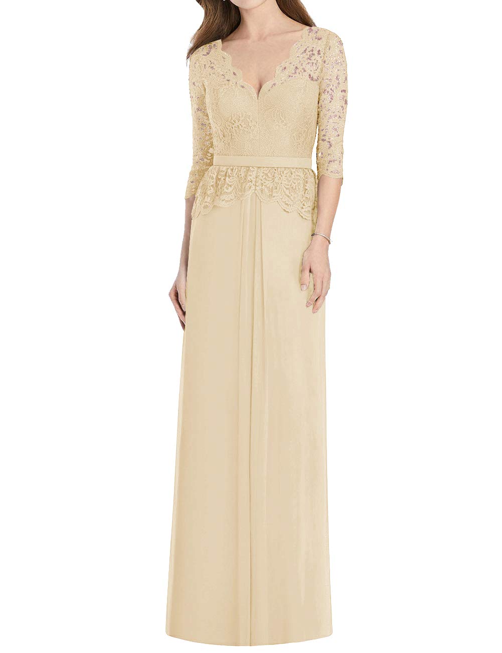 Elegant Long Mother of the Bride Dress - Chiffon Lace Formal Evening Gown with Sleeves - Perfect for Weddings, Galas & Special Occasions