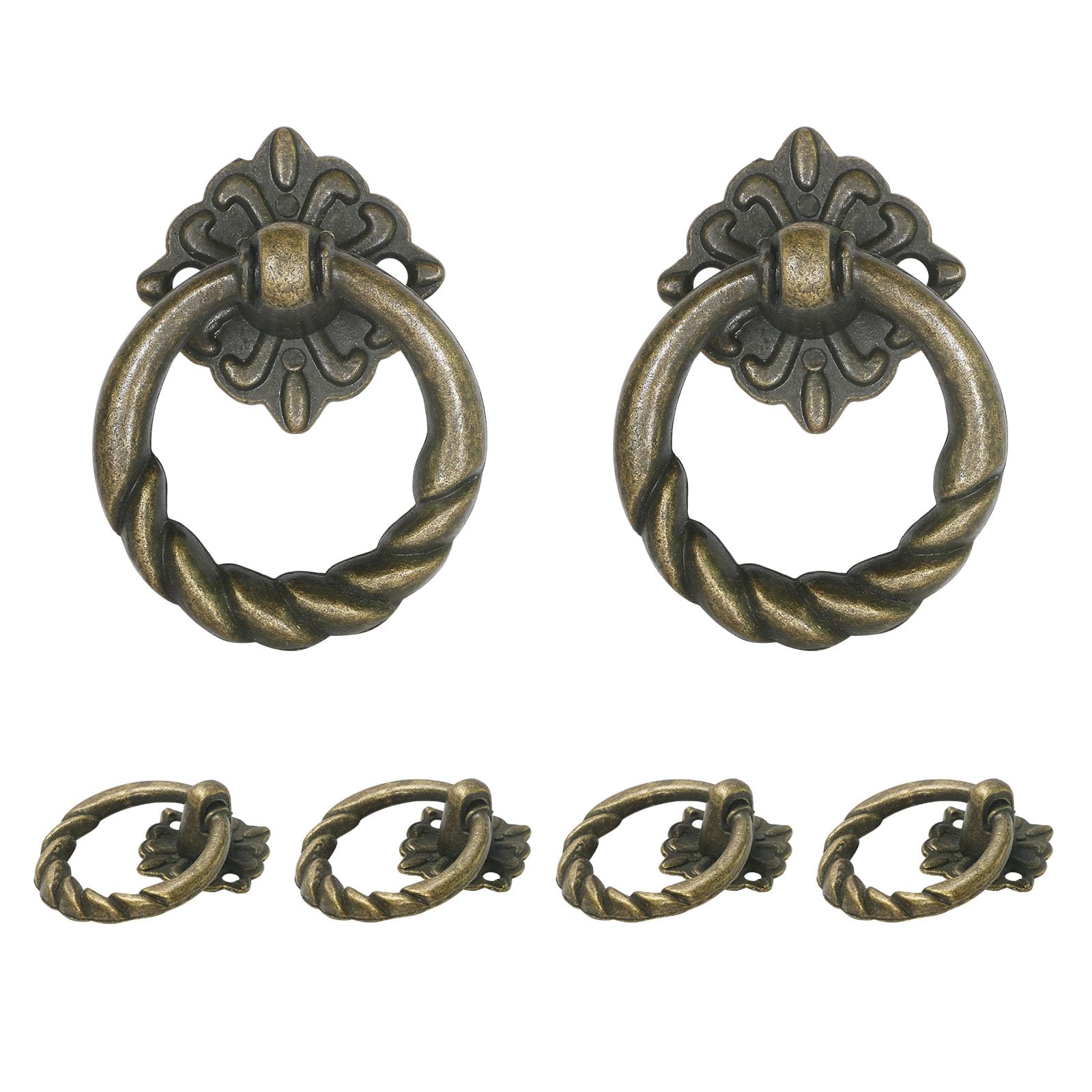 6-Piece Bronze Flower Drop Ring Drawer Pulls - Vintage Cabinet Handles & Metal Drawer Knobs for Dresser, Cupboard, Wardrobe - Perfect for Bedroom Furniture & Kitchen Cabinets Renovation