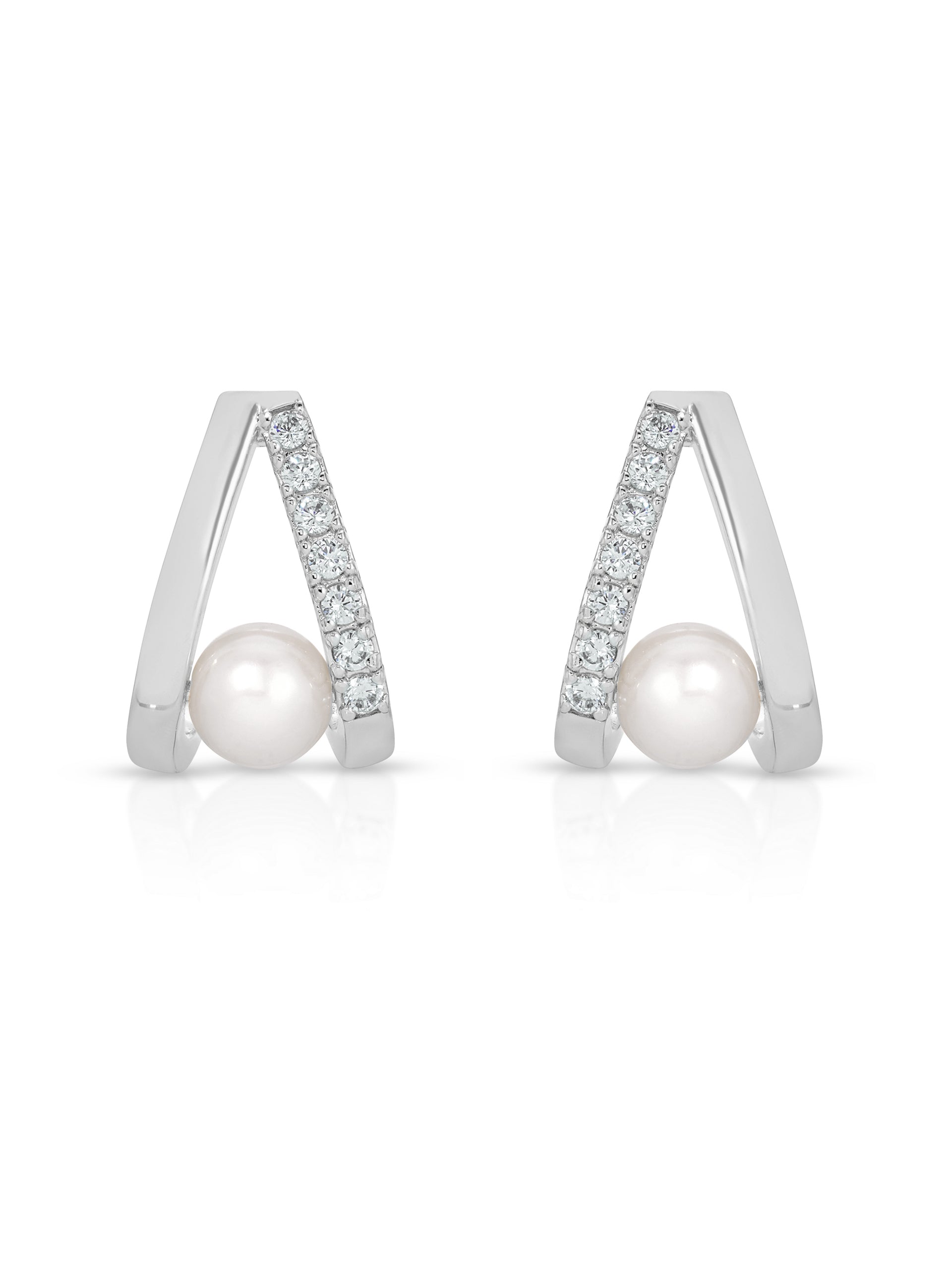 Elegant Pavé and Pearl Earrings for Women - Sterling Silver Dainty Studs - Perfect for Weddings, Parties & Everyday Wear