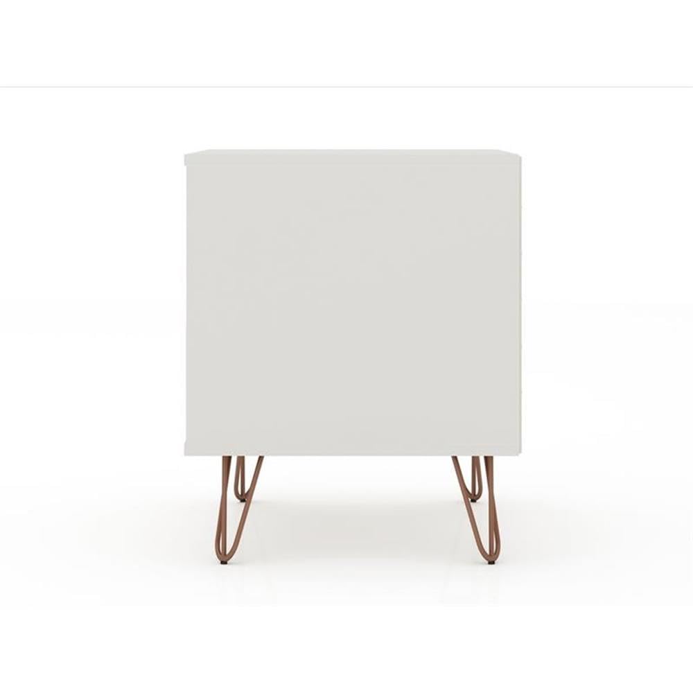 Mid Century Modern Nightstand with Drawers - Minimalist Bedside Table & Storage Organizer for Bedroom - Manhattan Comfort Rockefeller Nightstand in Off White/Nature - Perfect for Small Spaces, Apartment Living & Guest Rooms