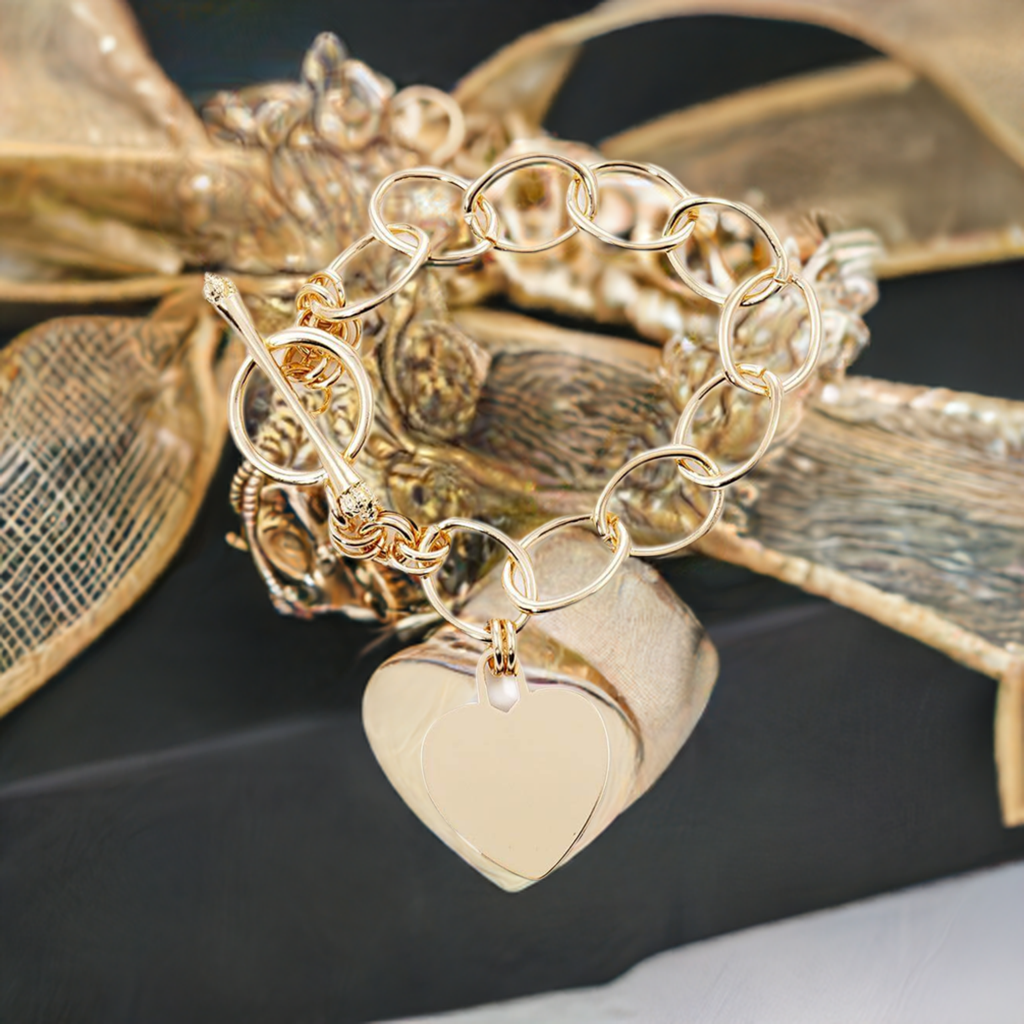 14K Gold Plated Heart Toggle Bracelet for Women - Elegant Jewelry Gift for Valentine's Day, Anniversary & Special Occasions