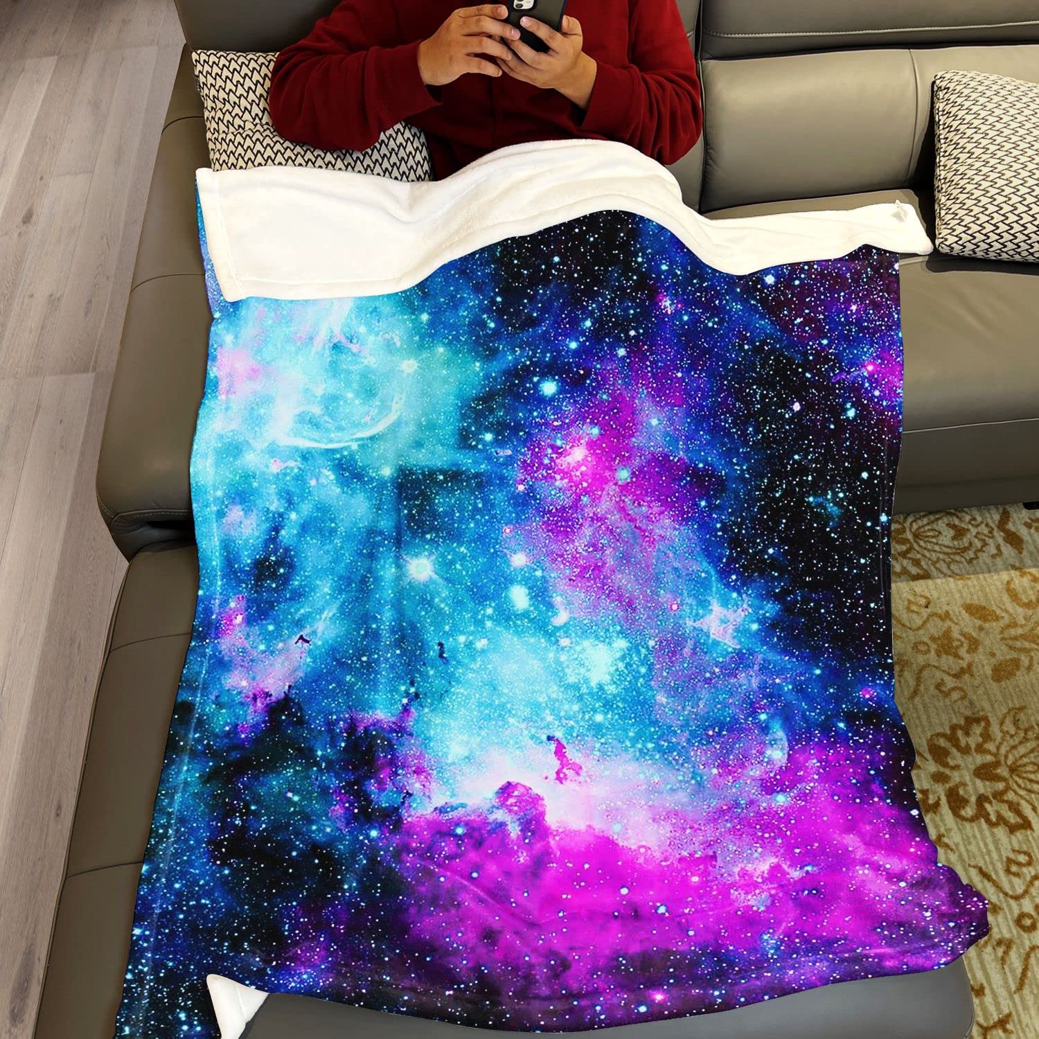 Nebula Galaxy Throw Blanket - Soft Fleece Blanket with Purple Blue Starry Sky Space Design, 50x60 Inches, Warm & Cozy for Sofa, Couch, Bed - Perfect for Stargazing Nights, Movie Evenings & Home Decor