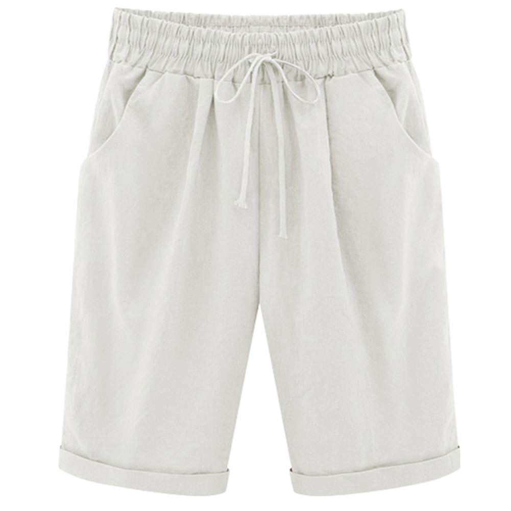 XinYangNi Women's Casual Cotton Cargo Shorts - Lightweight Hiking Shorts with Elastic Waist & Drawstring - Summer Outdoor Shorts with Pockets for Hiking, Travel & Everyday Wear