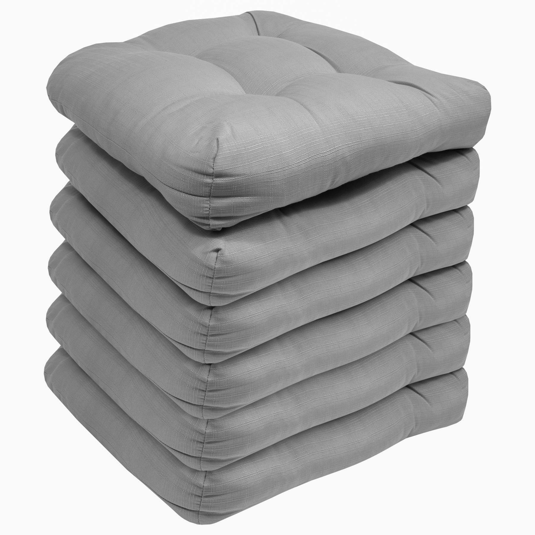 Premium Outdoor Chair Cushions 19x19 Inch - 6 Pack Thick Tufted Patio Seat Covers with Comfortable Fiber Fill - Waterproof & UV Resistant for Garden, Poolside, Deck, and Porch Furniture - Silver Gray