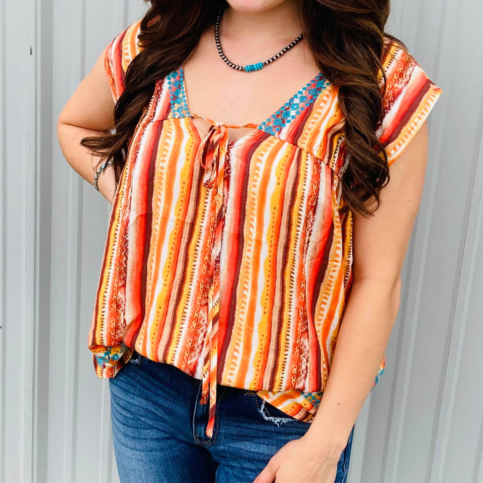 Andree Women's Coral Aztec Striped Short Sleeve T-Shirt - Casual Summer Top for Beach, Vacation & Everyday Wear