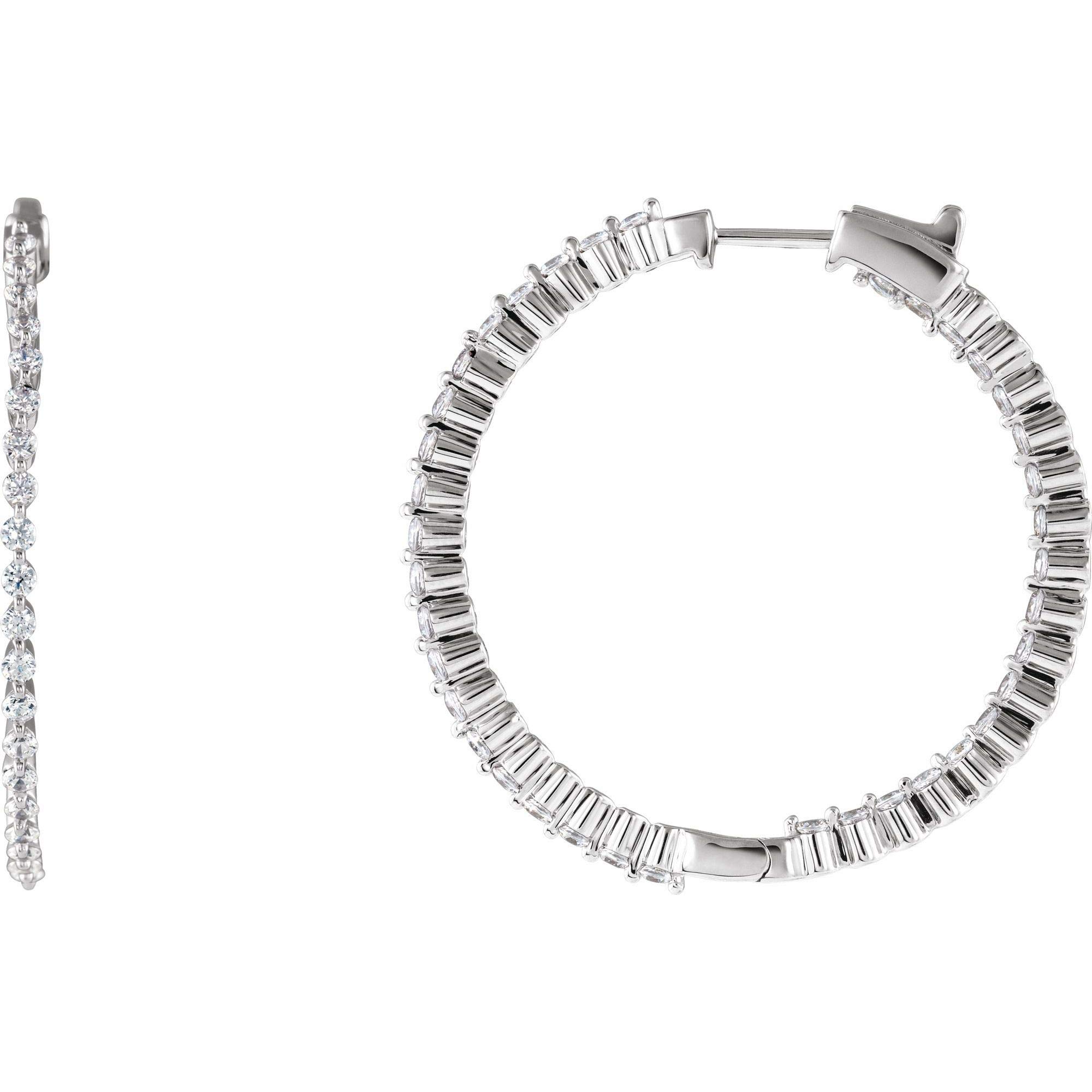 Sterling Silver Cubic Zirconia Inside-Outside Hoop Earrings 38mm - Timeless Elegance for Women, Perfect for Everyday Wear, Parties & Special Occasions