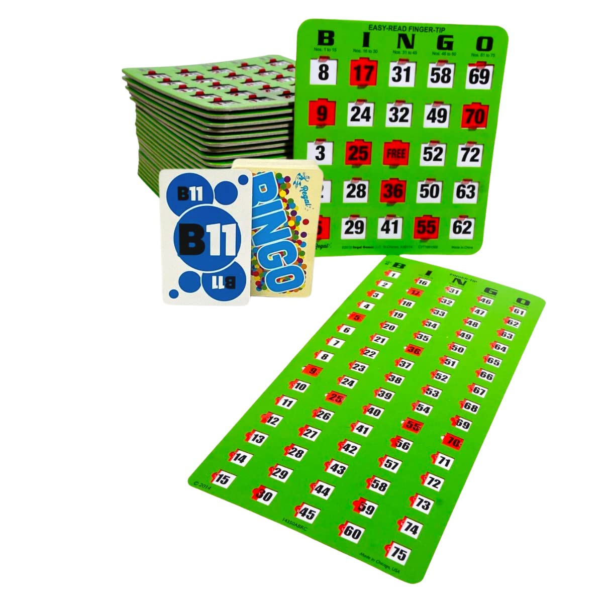 Regal Games - Finger-Tip Bingo Set with Jumbo Calling Cards, Master Board & 25 Easy Read Shutter Slide Cards - Green - Perfect for Family Game Nights, Bingo Parties & Senior Activities