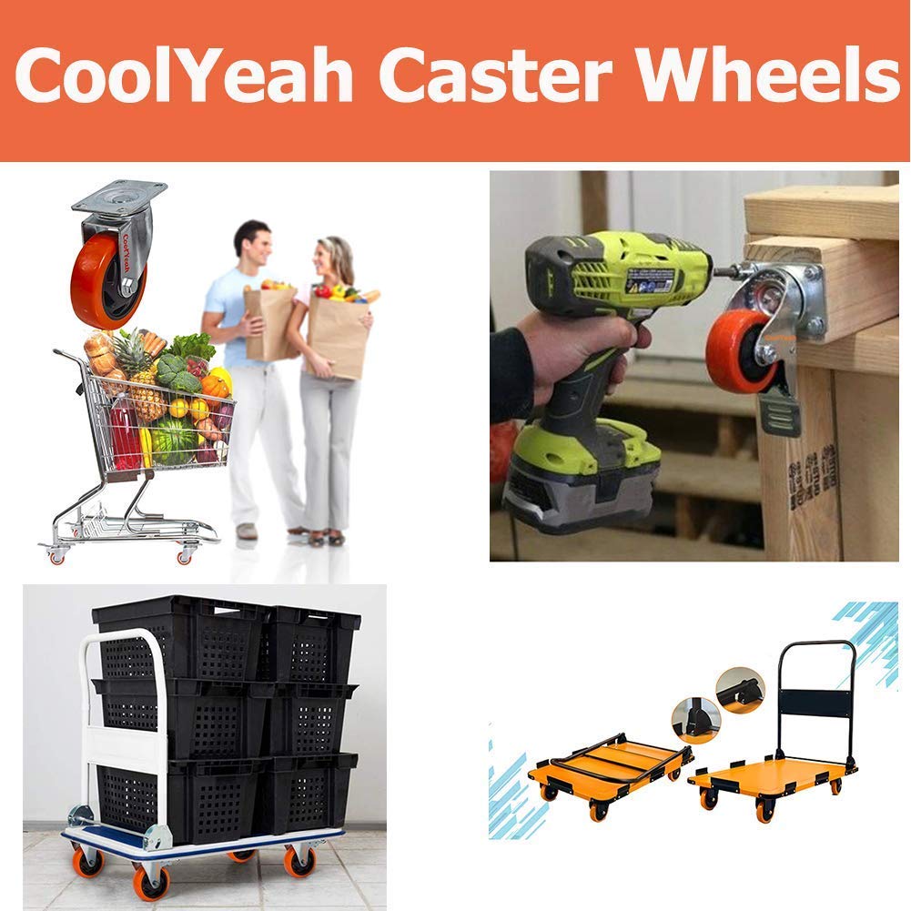 CoolYeah 4 Inch Heavy Duty Swivel Caster Wheels with Brake - Set of 4 for Smooth Mobility | Perfect for Furniture, Carts, Workbenches & Industrial Equipment