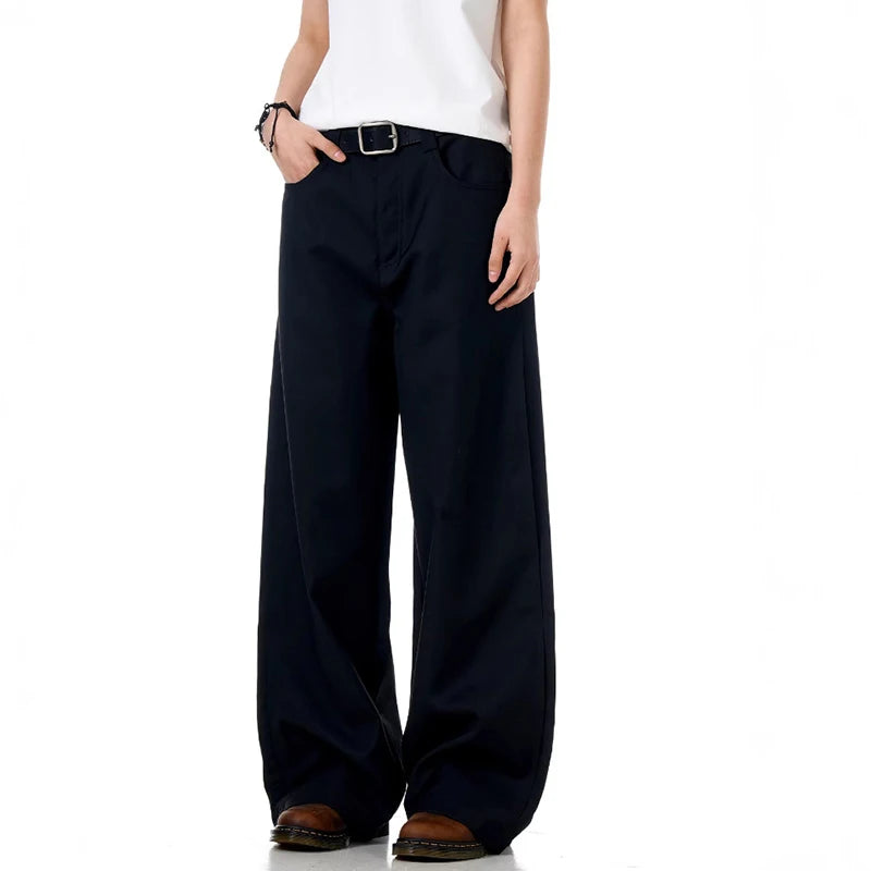 American High Street Men's Casual Pants - Loose Fit Summer Washed Straight Wide Leg Trousers for Men | Stylish Comfortable Male Bottoms 9W1952 | Perfect for Outdoor Activities, Travel & Daily Wear