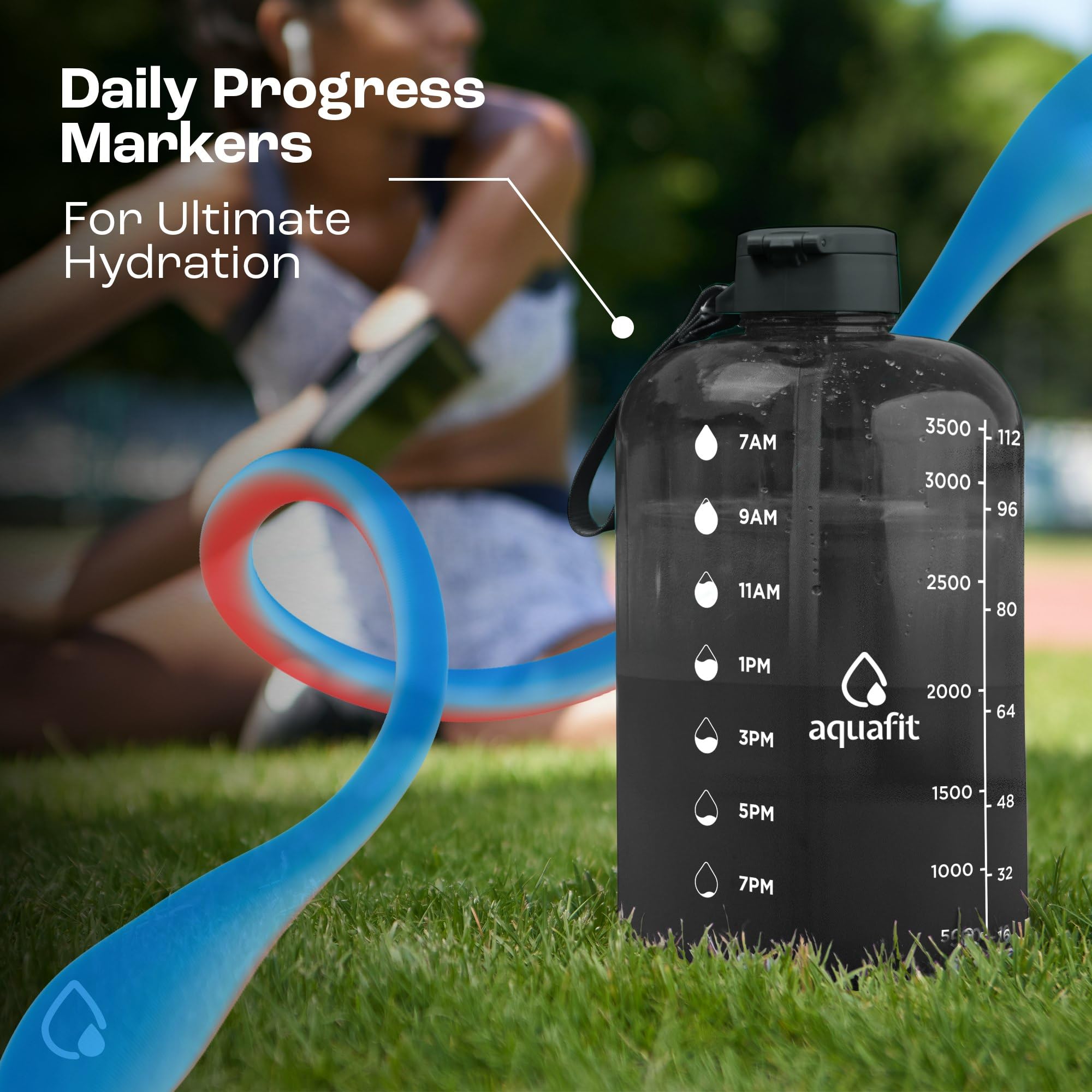AQUAFIT 1 Gallon Water Bottle with Straw - 4L Motivational Time Marker Jug for Gym, Workout & Outdoor Activities - 128oz Large Capacity BPA-Free Water Container - Perfect for Fitness, Hiking & Daily Hydration - Dark Blue Fade