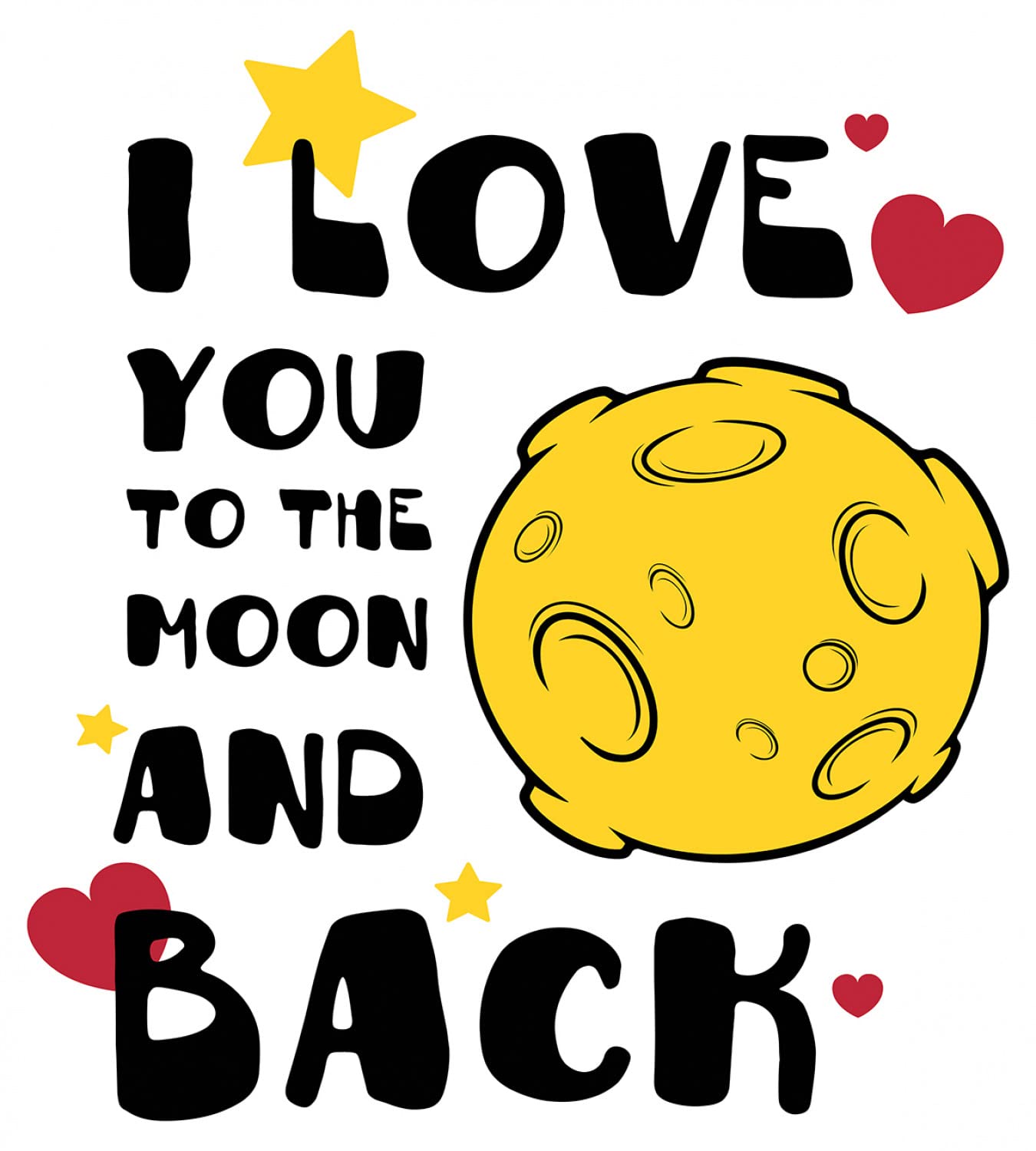 Ambesonne I Love You Duvet Cover Set - Moon Surface Romance Print Bedding Set with 2 Duvet Covers & 4 Pillowcases, Queen Size 2-Pack in Yellow Black Red - Perfect for Couples, Valentine's Day Gifts & Space-Themed Bedroom Decor