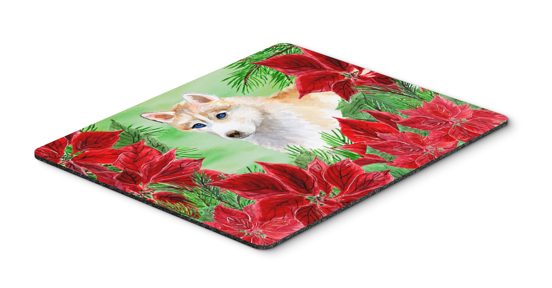 Siberian Husky Poinsettia Mouse Pad - Large Washable Non-Slip Desk Mat for Home Office, Gaming & Computer Work | Christmas Holiday Decor & Kitchen Hot Pad Trivet