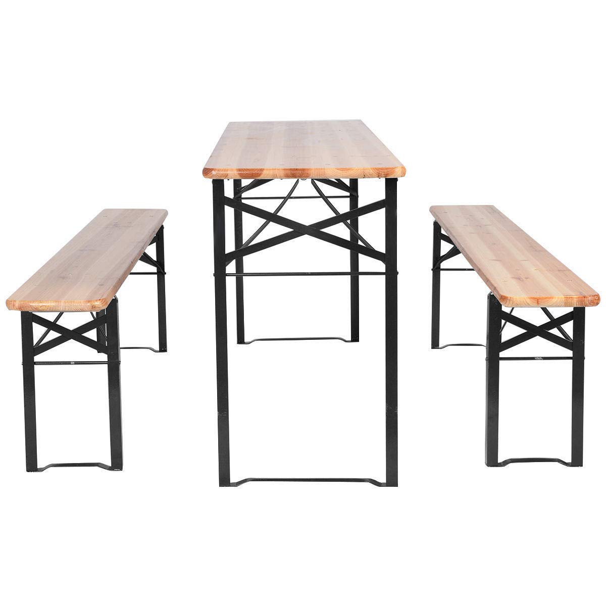 3-Piece Folding Wooden Picnic Table Set with Beer Bench - Outdoor Patio Dining Furniture for Backyard, Garden & Camping (Limited Stock)