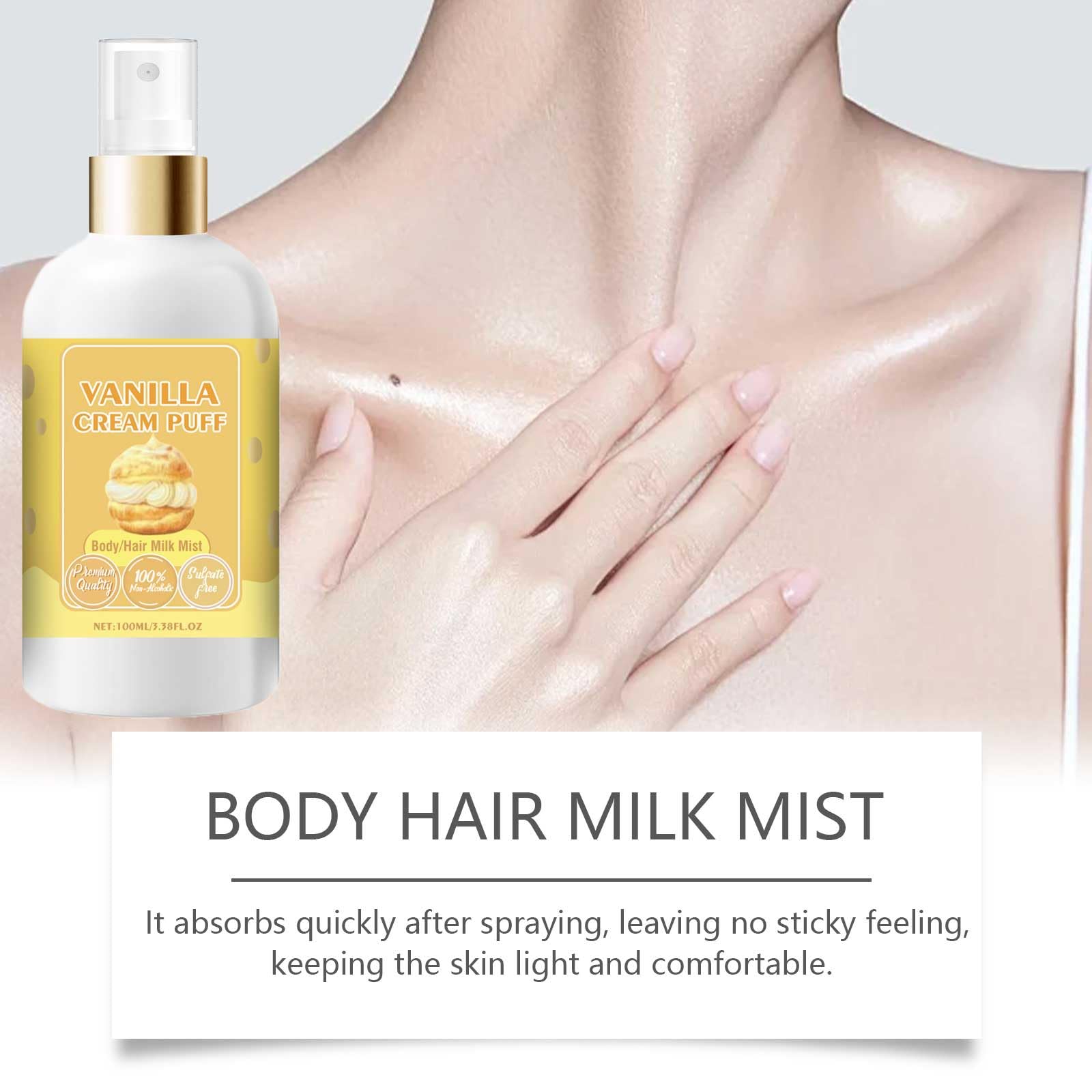 Vanilla Cream Puff Body & Hair Milk Mist - Moisturizing Perfume Spray for Women | Sweet Vanilla Scented Hydrating Body Spray | Perfect for Daily Use, Travel & Gift Giving (1pc)
