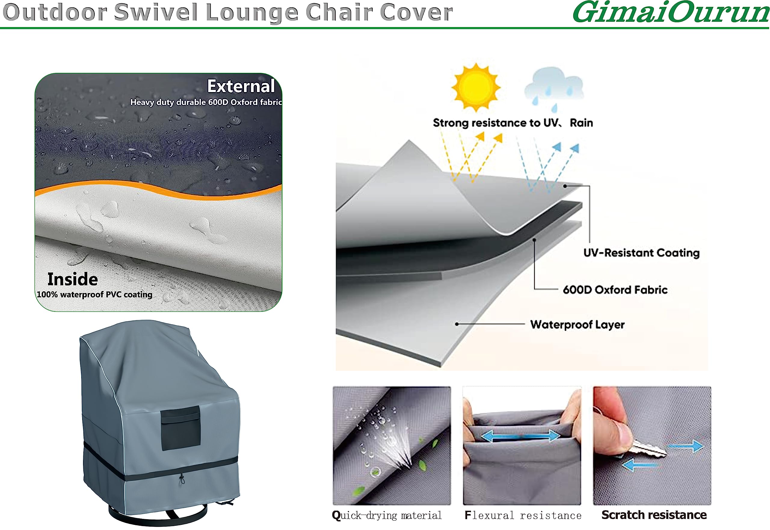 4 Pack Waterproof Heavy Duty Outdoor Swivel Lounge Chair Covers - 29