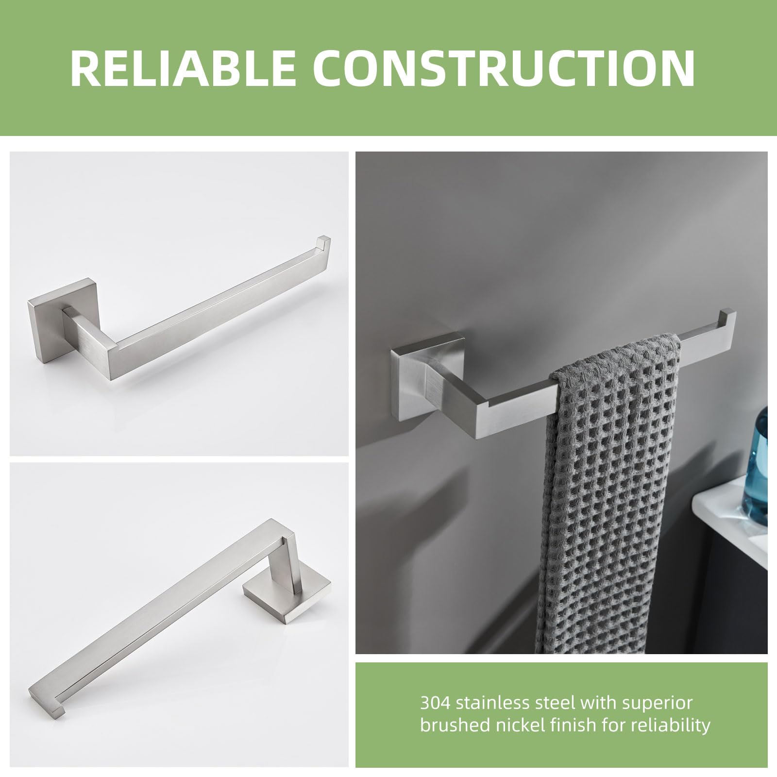 Stainless Steel Wall Mounted Towel Holder - 10.24 Inch Brushed Nickel Bathroom & Kitchen Towel Rack - Durable SUS 304 Towel Hanger for Home, Spa, Hotel (Perfect for Hand Towels, Dish Towels & Washcloths)