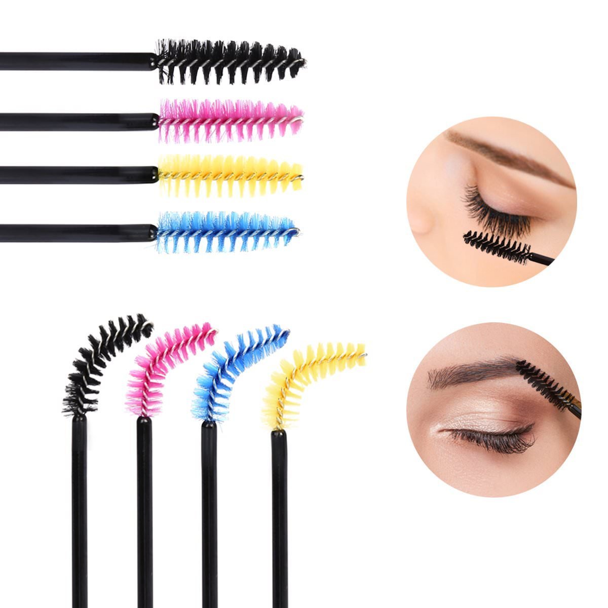 200 Pieces Disposable Mascara Wands - Eyelash Brushes & Makeup Applicators - Cosmetic Brush Kit (Rose Red, Yellow, Blue, Black) - Perfect for Salon, Lash Extensions & DIY Beauty