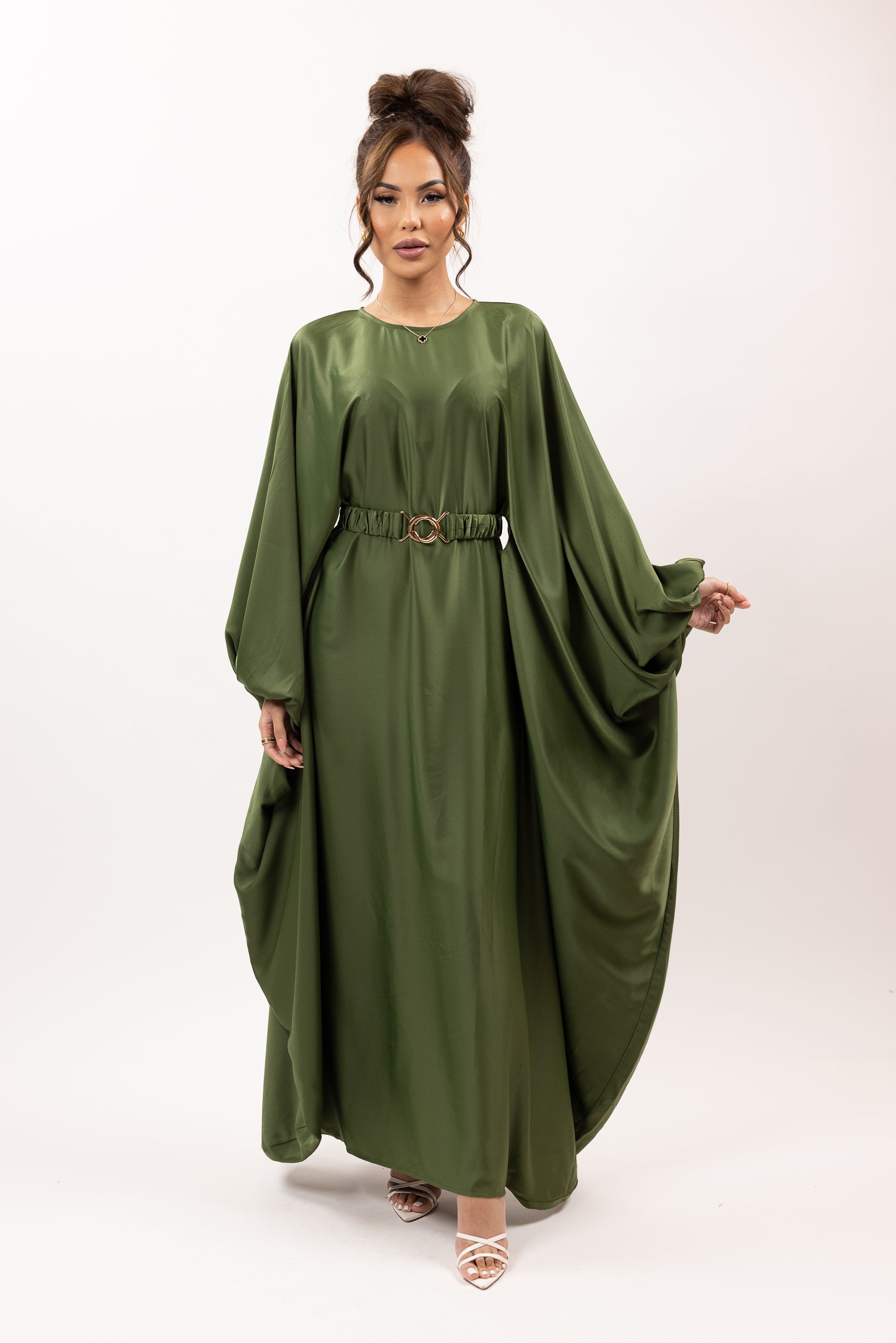 Elegant Mae Satin Kaftan Dress for Women - Soft & Luxurious Lounge Wear, Beach Cover Up, Resort Wear, Bridal Party Robe, Summer Nightgown