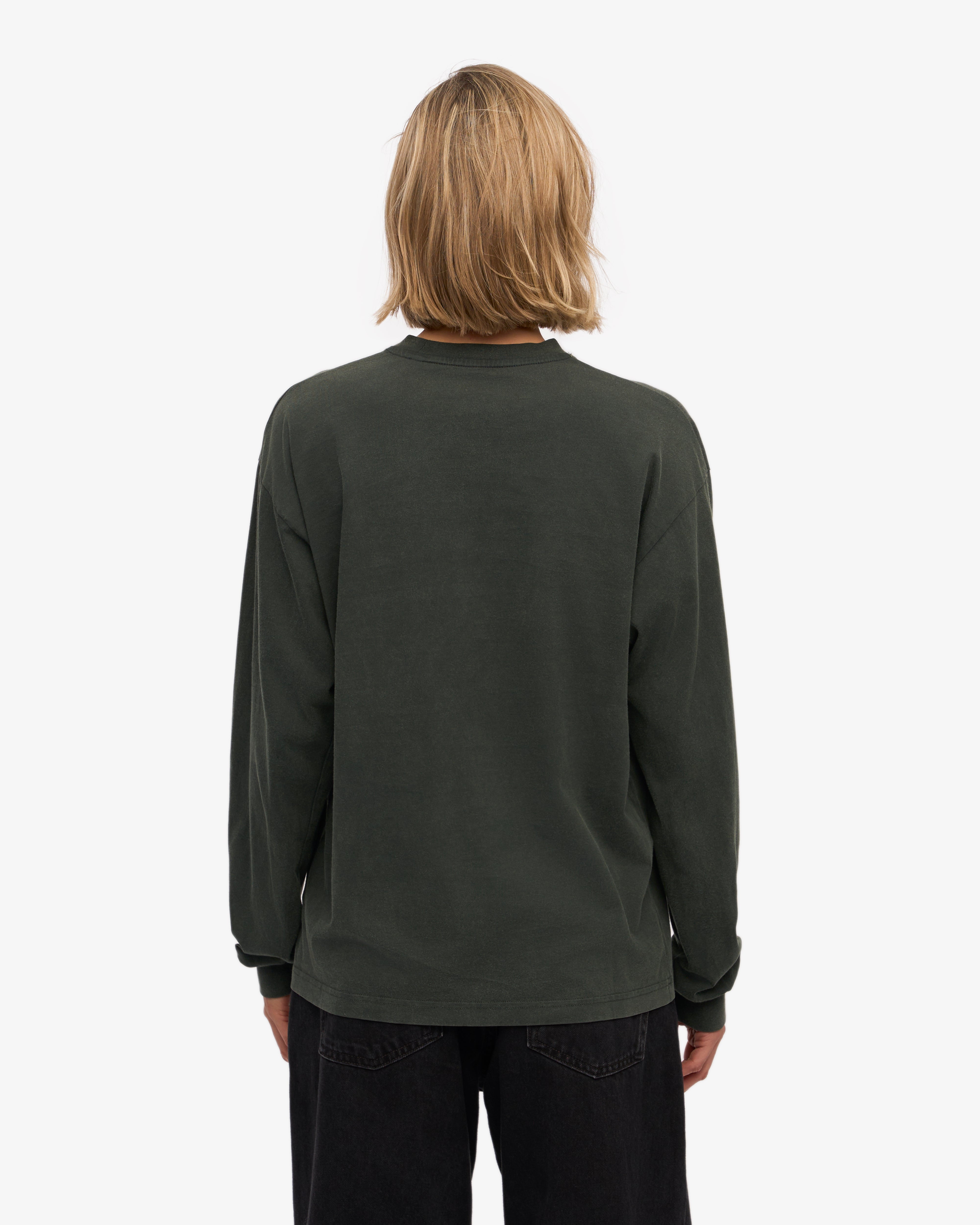 Oversized Organic Long Sleeve T-Shirt for Women - Soft Cotton Comfort Fit - Midnight Forest Green - Perfect for Casual Wear, Loungewear & Street Style