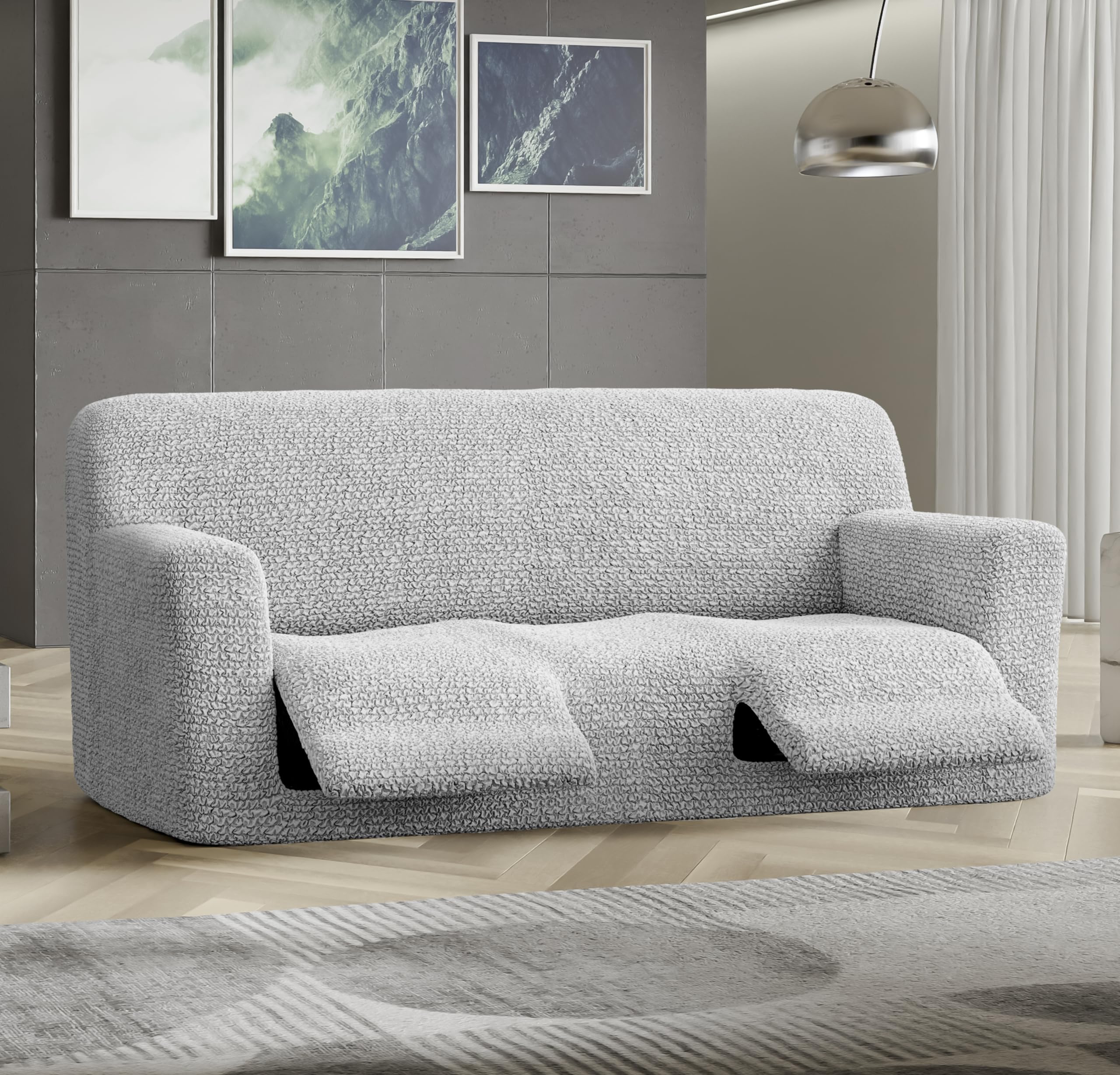 PAULATO BY GA.I.CO. Recliner Sofa Cover - Stretchable 1-Piece Slipcover for Reclining Couches - Soft Polyester Fabric Furniture Protector - Microfiber Collection - Light Grey - Perfect for Living Room, Home Theater & Office Use