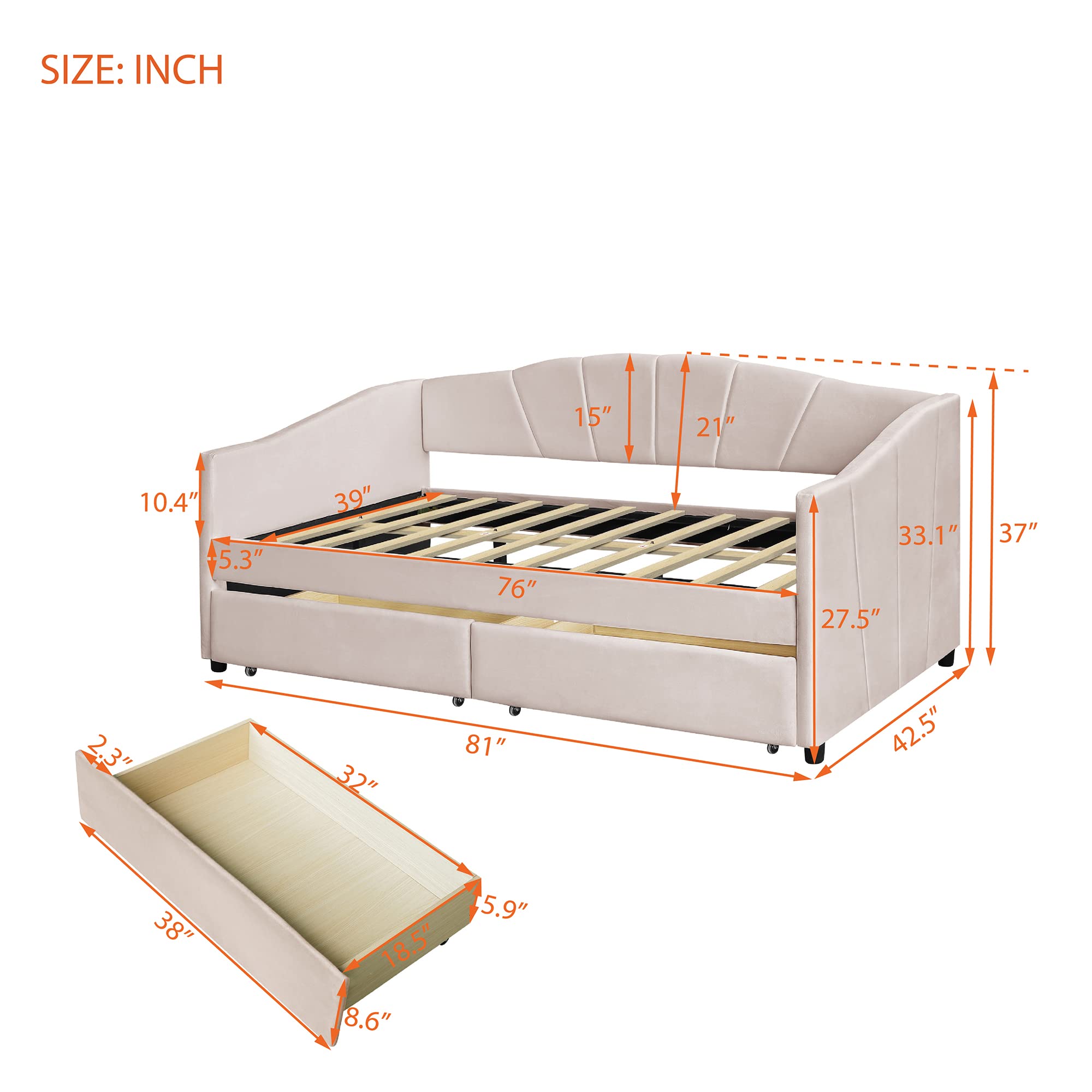 Harper & Bright Twin Daybed with Storage Drawers - Upholstered Sofa Bed for Bedroom & Living Room - Beige