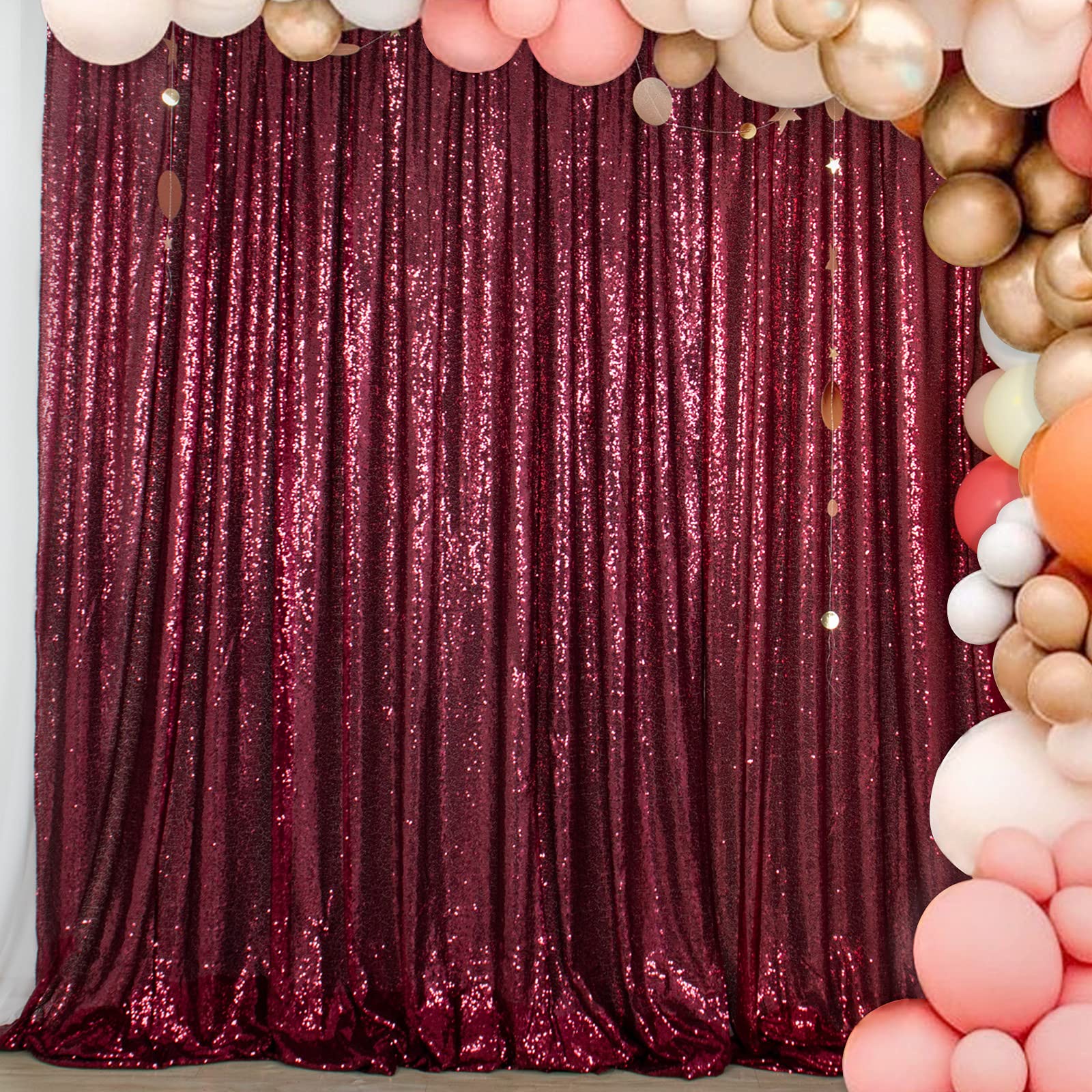 6x8ft Burgundy Sequin Sparkle Backdrop - Elegant Glitter Photo Booth Curtain for Weddings, Bridal Showers, Christmas Parties & Home Decor | ShiDianYi Premium Shimmer Window Drape