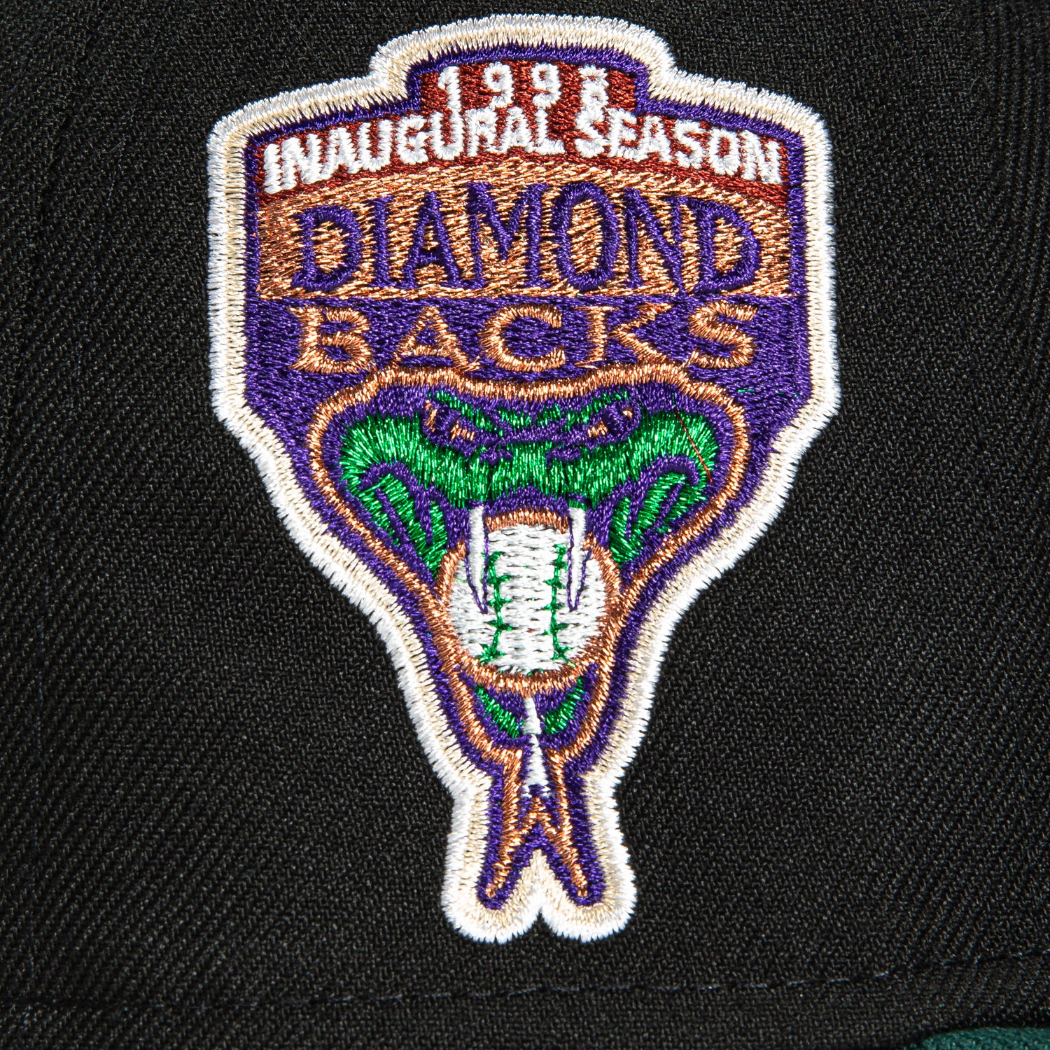 New Era 59Fifty Arizona Diamondbacks MLB Baseball Cap with Inaugural Patch - Black, Green & Metallic Copper - Adjustable Snapback Hat for Sports Fans & Streetwear Fashion