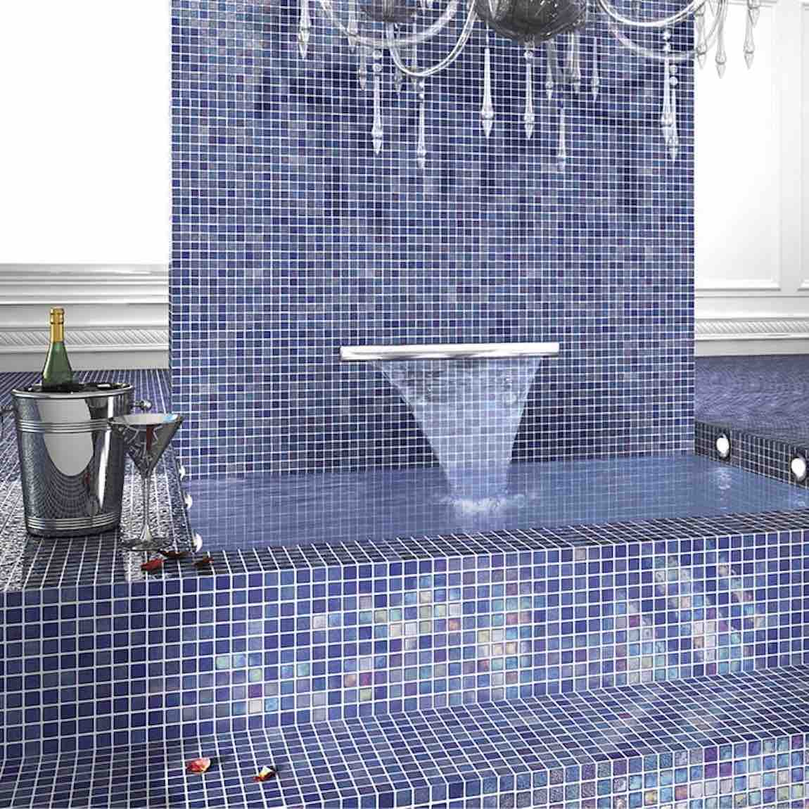 Dark Blue Iridescent Recycled Glass Tile - Eco-Friendly Mosaic for Backsplash, Shower Walls & Home Decor