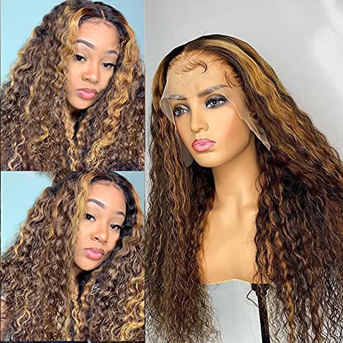 Curly Human Hair Highlights Wig-#4P27