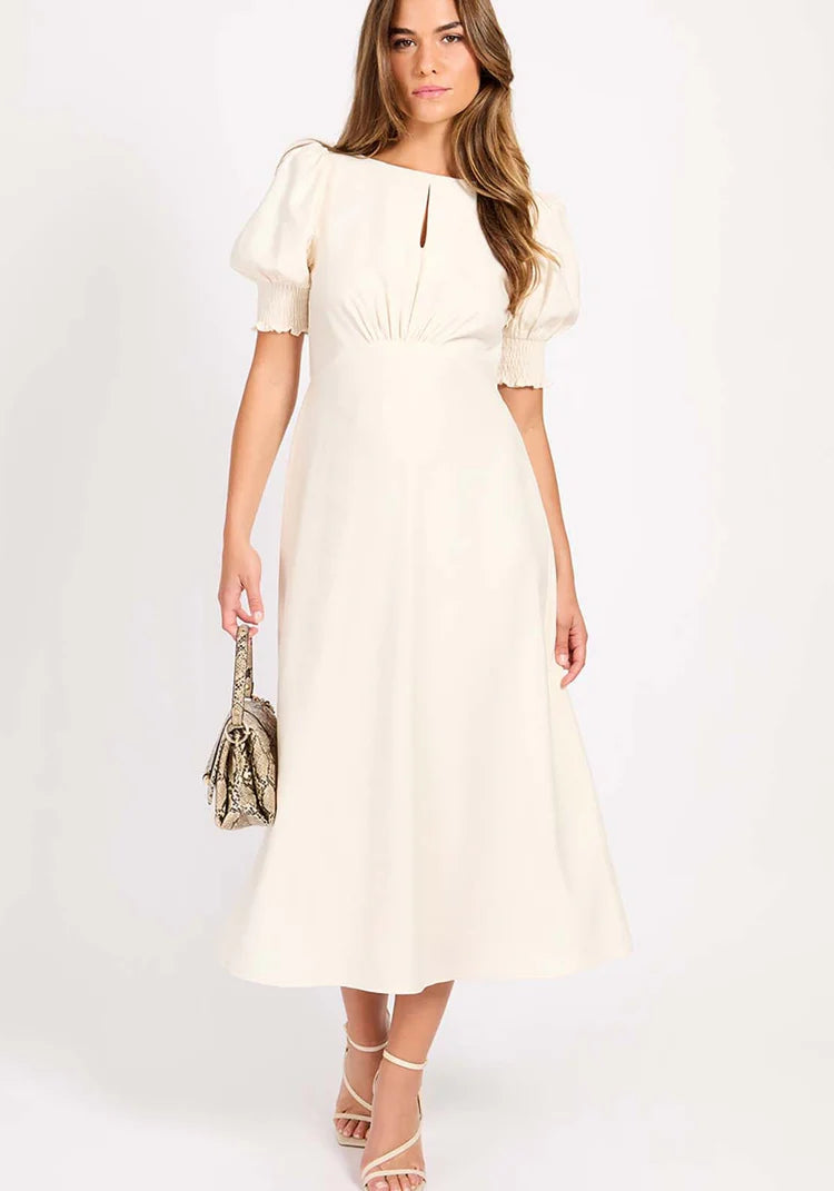 Callie Keyhole Midaxi Dress - Elegant Cream Midi Dress for Women | Perfect for Weddings, Parties & Special Occasions
