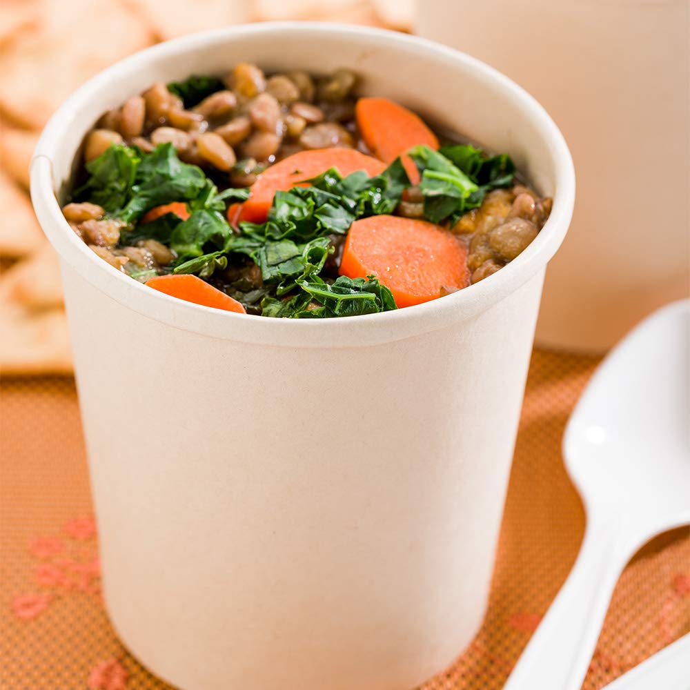 Eco-Friendly 16oz Disposable Soup Cups - 25 Pack Microwave-Safe Bamboo Paper Containers with Vented Lids (Sold Separately) for Hot/Cold Foods, Desserts & Takeout | Perfect for Restaurants, Catering & Home Meal Prep