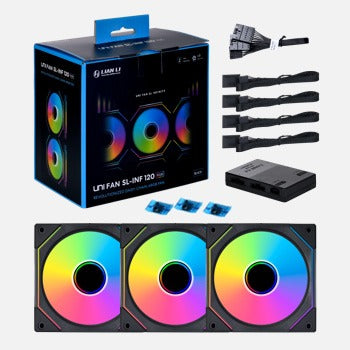 Lian Li UNI FAN Infinity SL INF120 3-Pack Black RGB PC Case Fans with Controller - High Performance Cooling for Gaming PC & Custom Builds