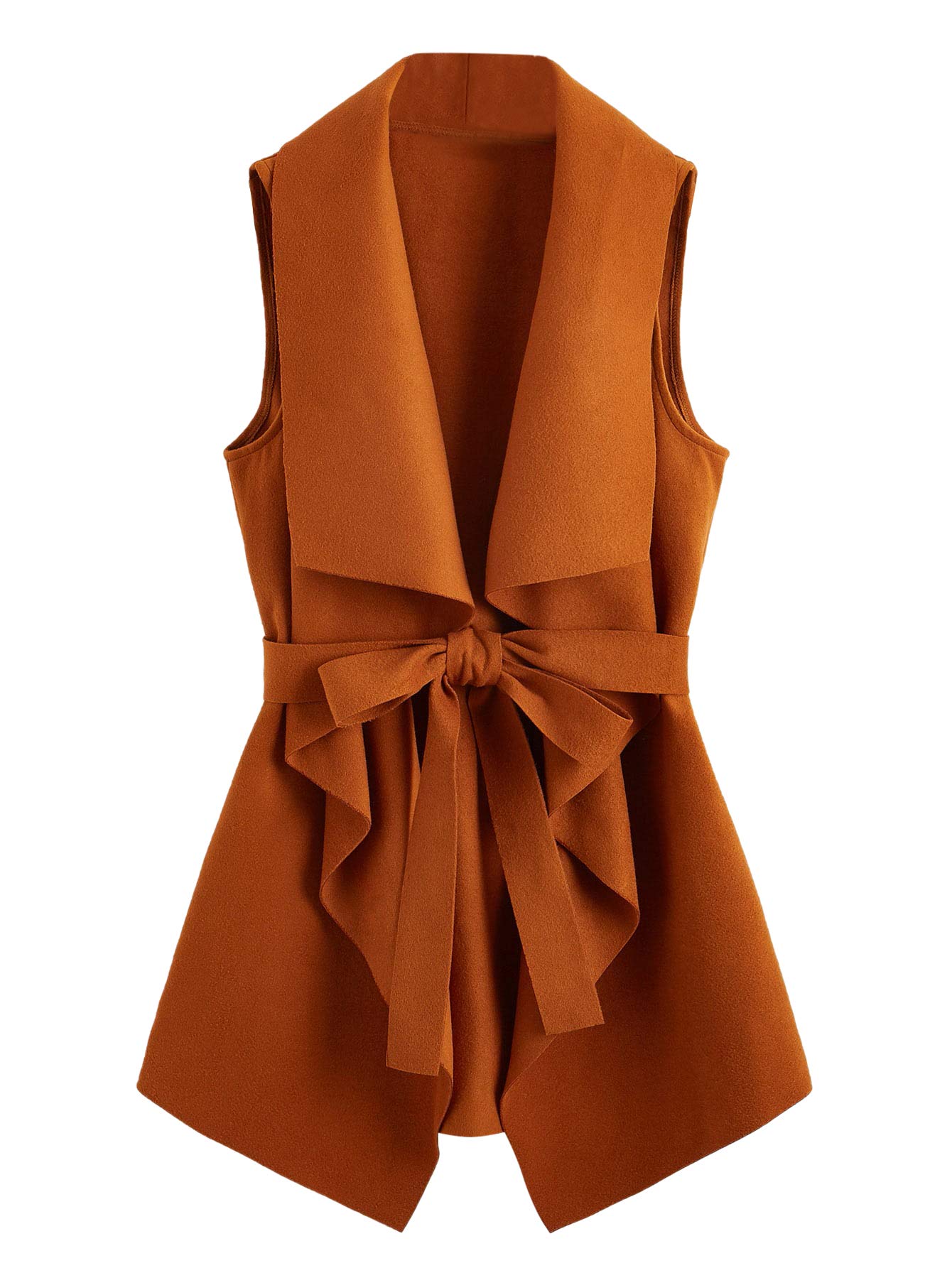 SheIn Women's Lapel Open Front Sleeveless Casual Vest Cardigan - Lightweight Tie Waist Jacket for Spring & Summer - Perfect for Office, Travel & Everyday Wear