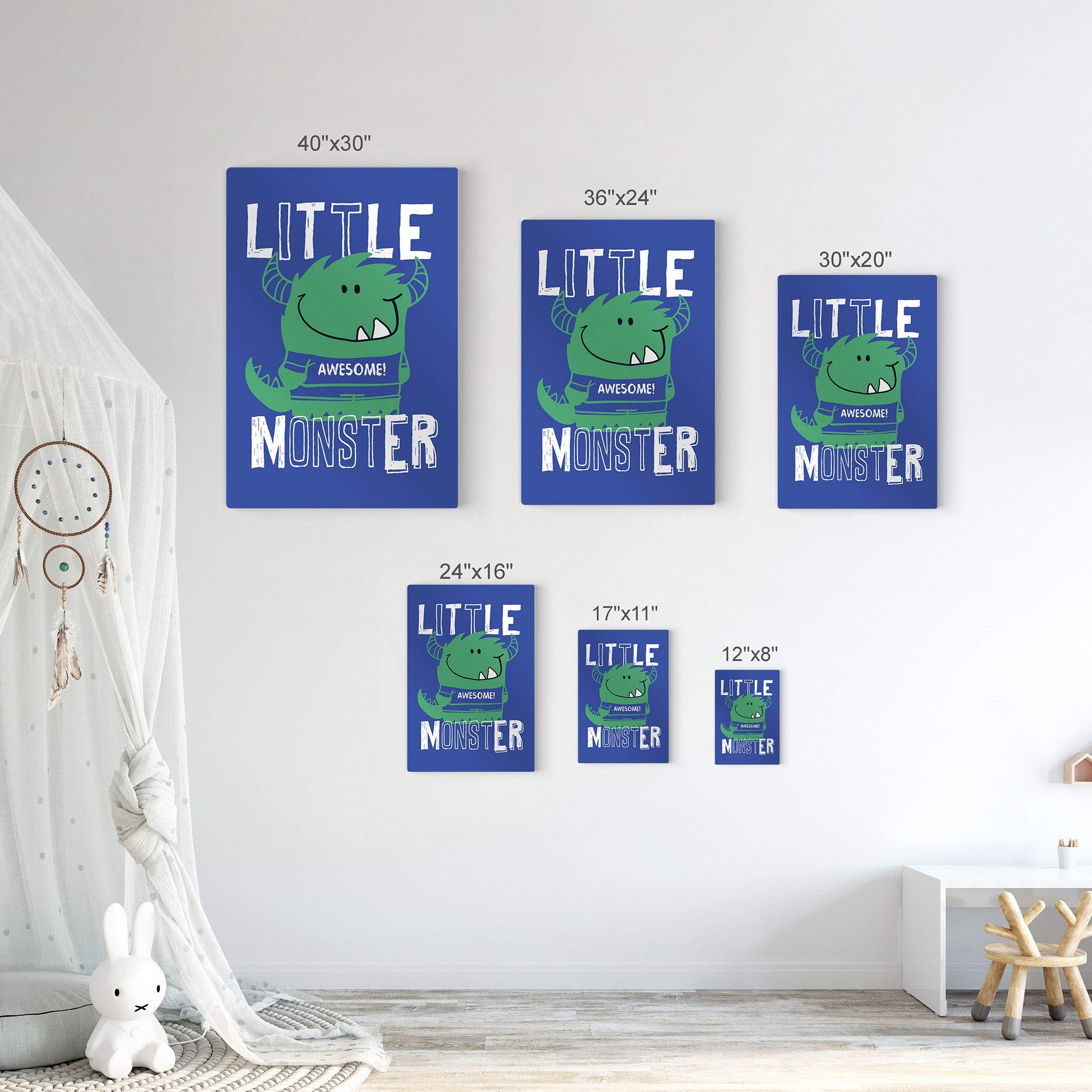 Cute Little Monster Wall Art - Blue Background Metal Print for Boys Room, Nursery & Baby Room Decor - Made in USA - 30x20 - Perfect for Kids Bedroom, Playroom & Birthday Gifts