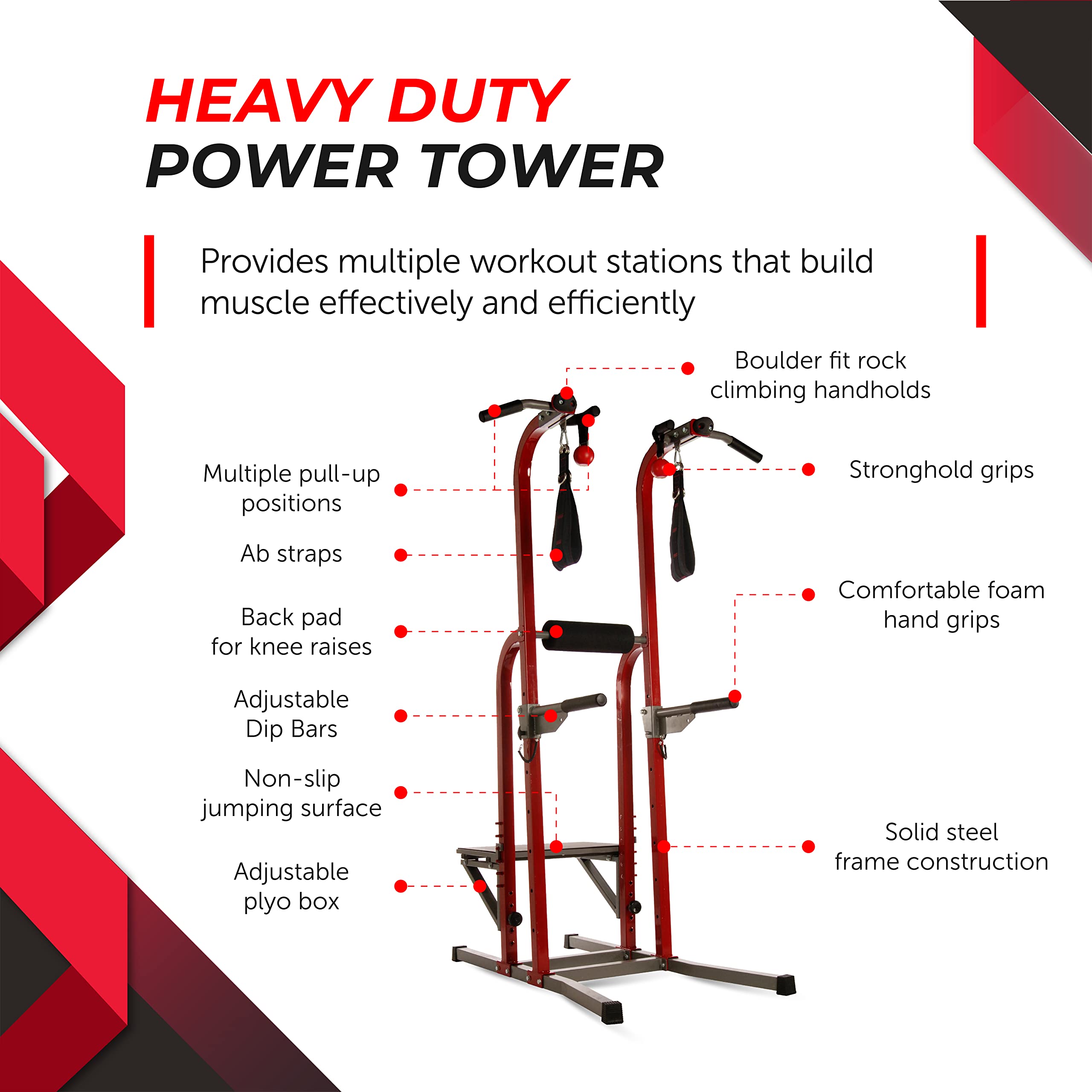 Stamina Power Tower - Heavy Duty Dip Bar & Pull Up Station for Home Gym - 250 lbs Weight Capacity - Perfect for Strength Training & Bodyweight Exercises